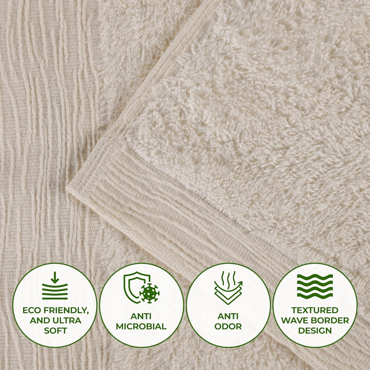 Superior Rayon from Bamboo Soft Modern 12-Piece Towel Set, Ivory