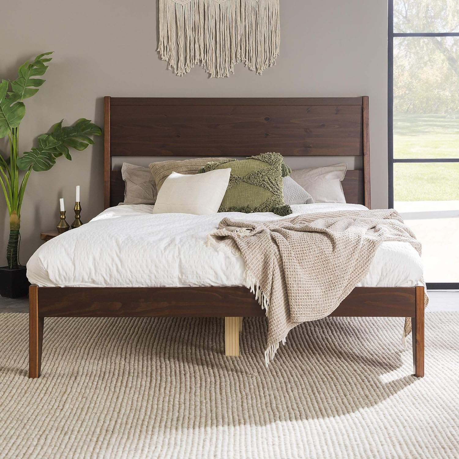 Queen Solid Wood Modern Platform Bed - Walnut