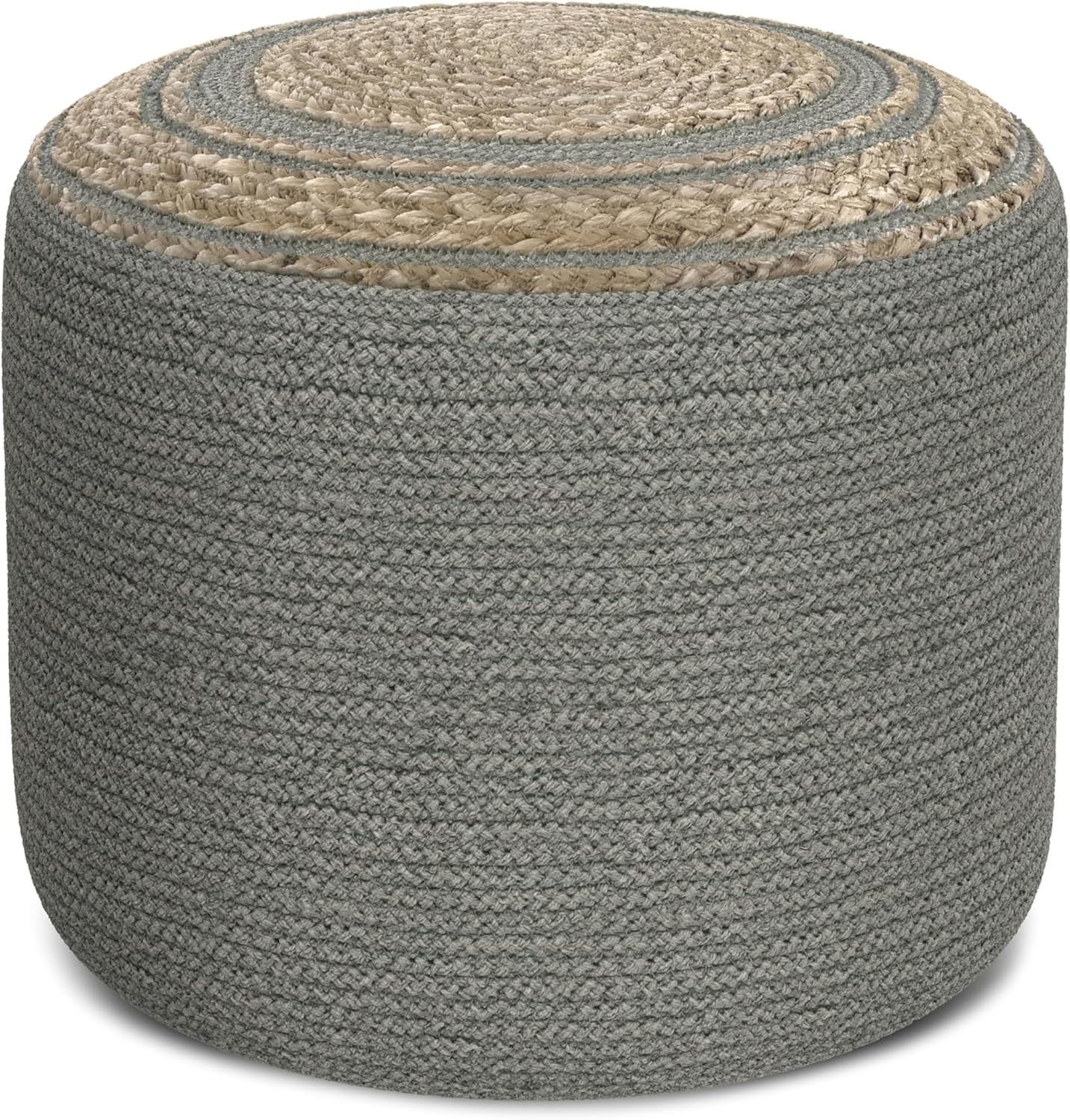 SIMPLIHOME Serena Contemporary Round Braided Pouf in Dove Grey Cotton for the Living Room, Bedroom and Kids Room