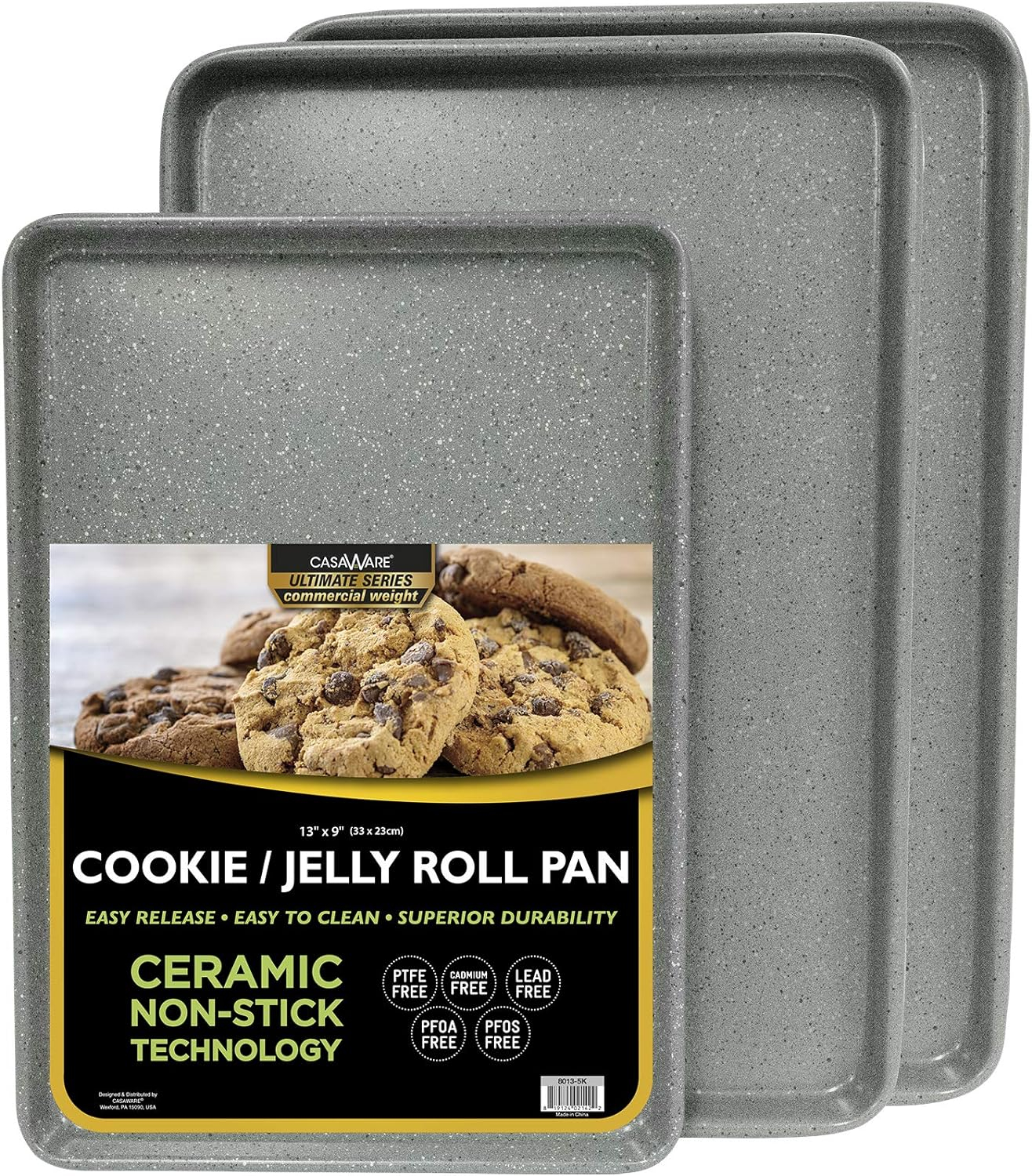 casaWare 3pc Ultimate Commercial Weight Cookie Sheet Set, Two 15 x 10-Inch Pans, One 13 x 9-Inch-Inch Pan (Silver Granite)