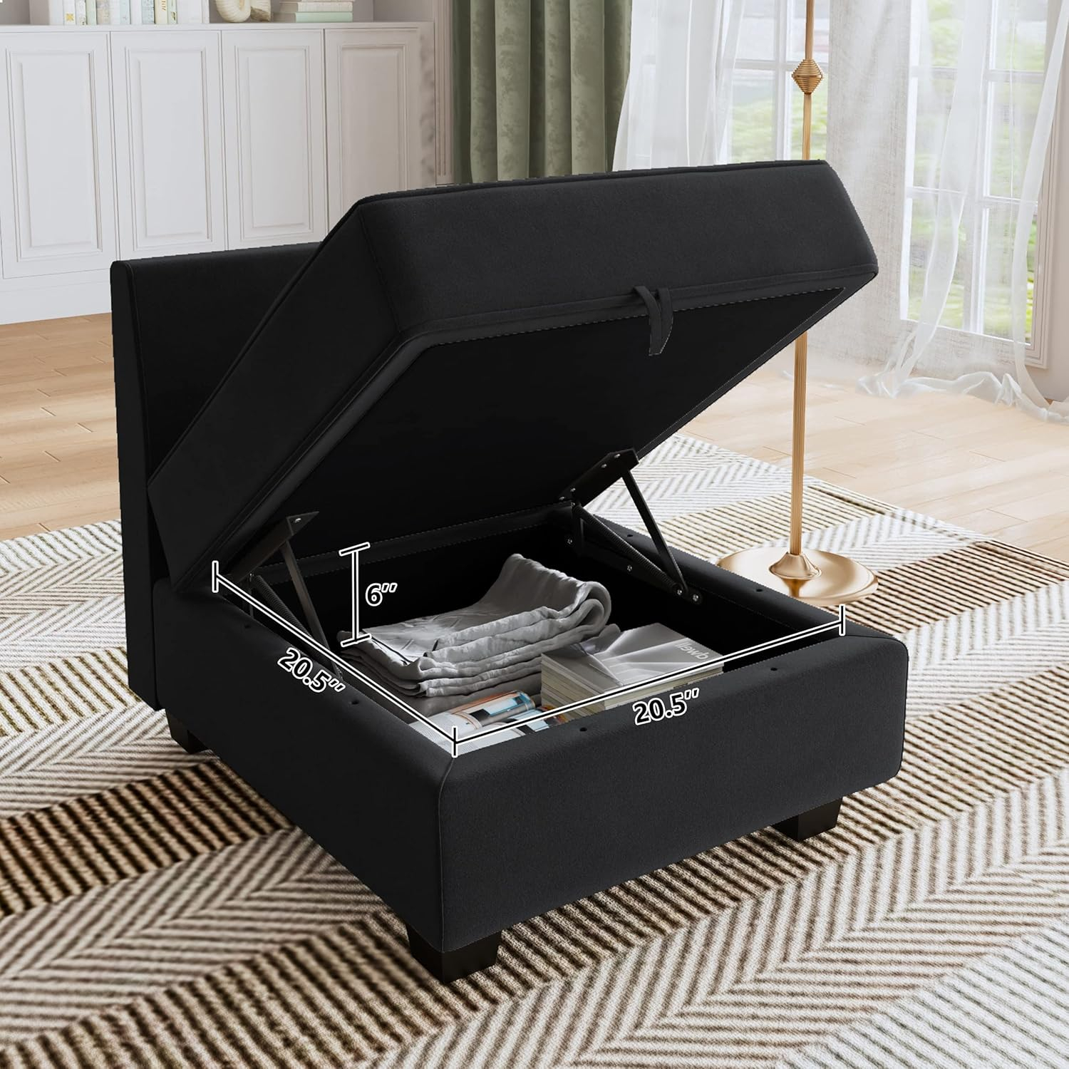Black Velvet Armless Modular Sofa Chair with Storage