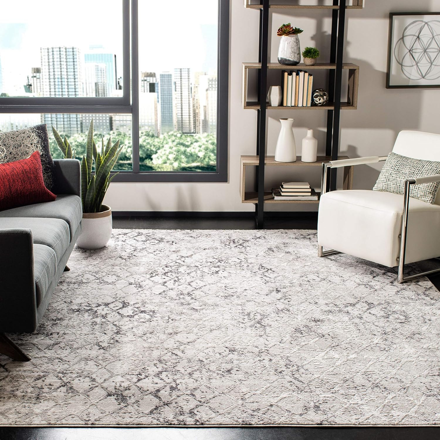 SAFAVIEH Amelia Roslyn Abstract Distressed Area Rug, Grey/Light Grey, 11' x 11' Square