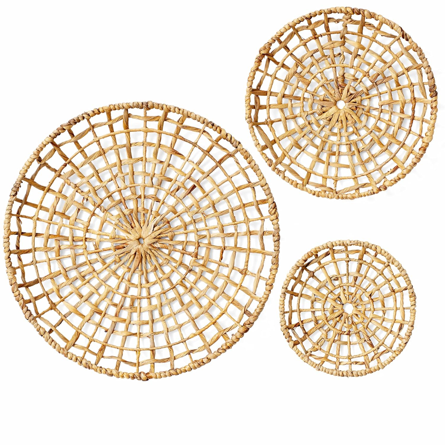 Artera Wicker Wall Basket Décor - Set of 3 Oversized D20" to D10", Natural Hanging Woven Baskets, Round Organic Wall Basket Decor Disks for Living Room or Bedroom, Unique Wall Plaque