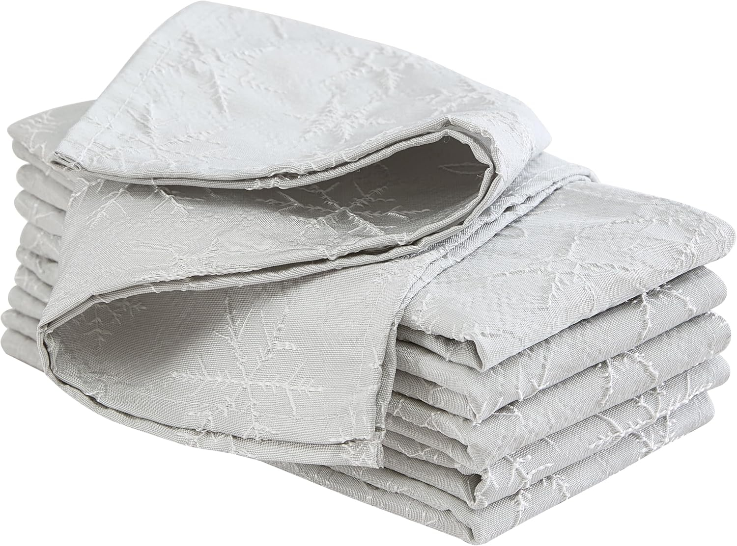 Laura Ashley Napkins Raised Woven Embroidered Jacquard Fabric, Wrinkle Resistant for Dining, Holiday, Party, Wedding or Banquet, Set of 6 Napkins, Snowflake Silver