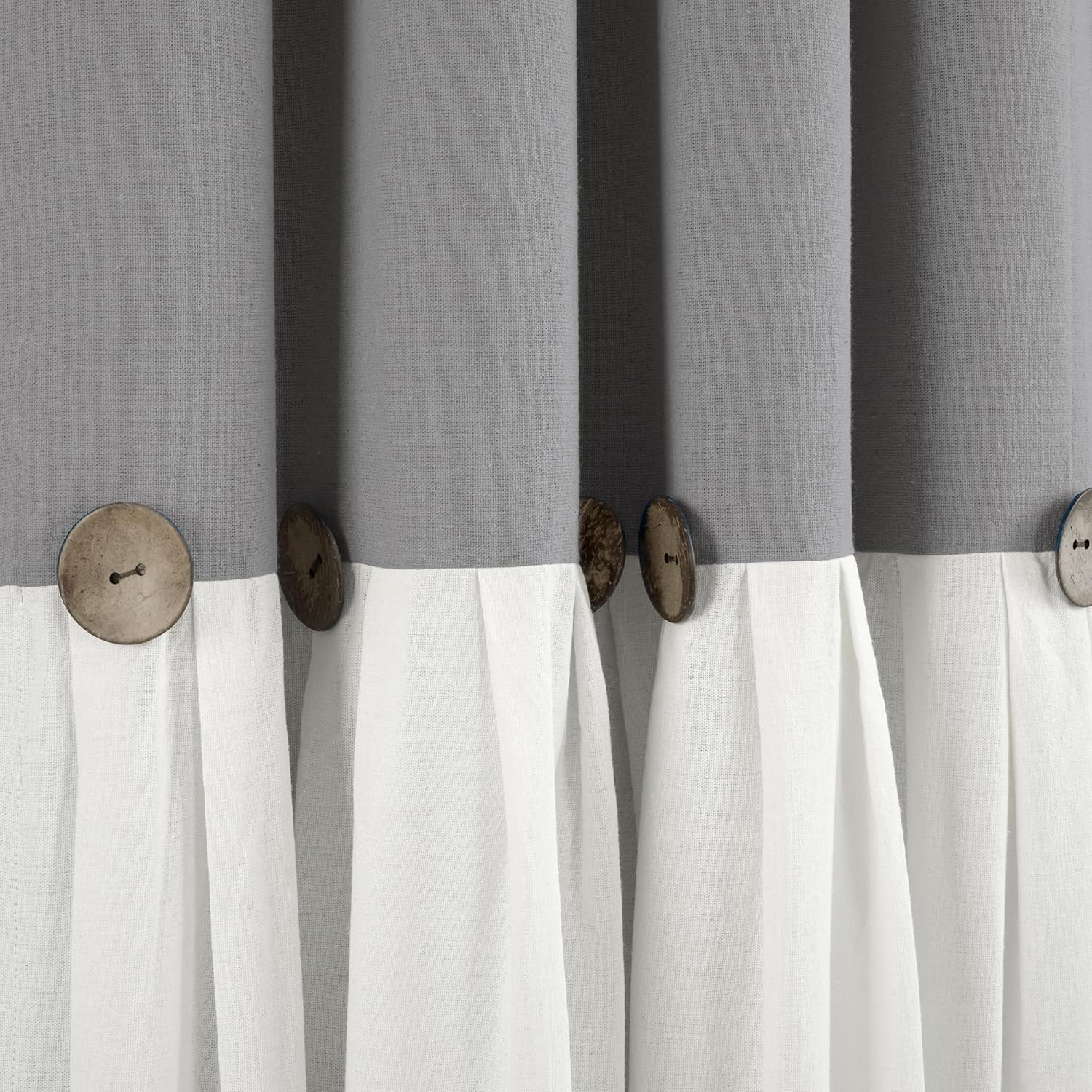 Lush Decor Linen Button 100% Blackout Window Curtain Panel, Single, 40" W x 84" L, Dark Gray & White - Blackout Curtains - Rustic Decor - Country Farmhouse Curtains For Bedroom