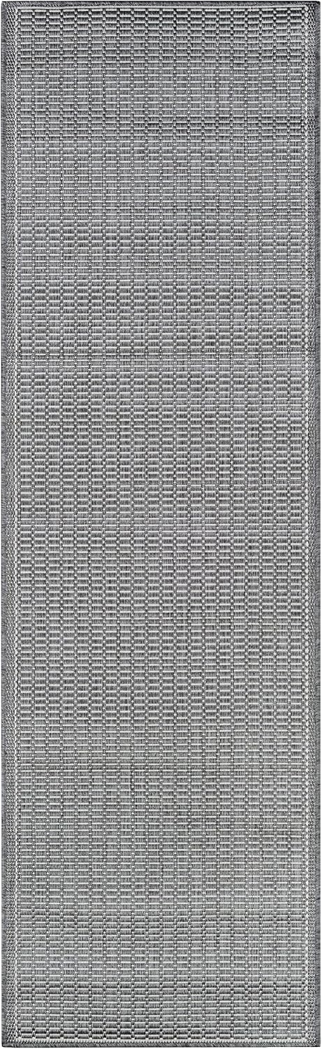 Couristan Recife Saddle Stitch Indoor /Outdoor Area Rug, Grey- White, 2'3" x 11'9" Runner