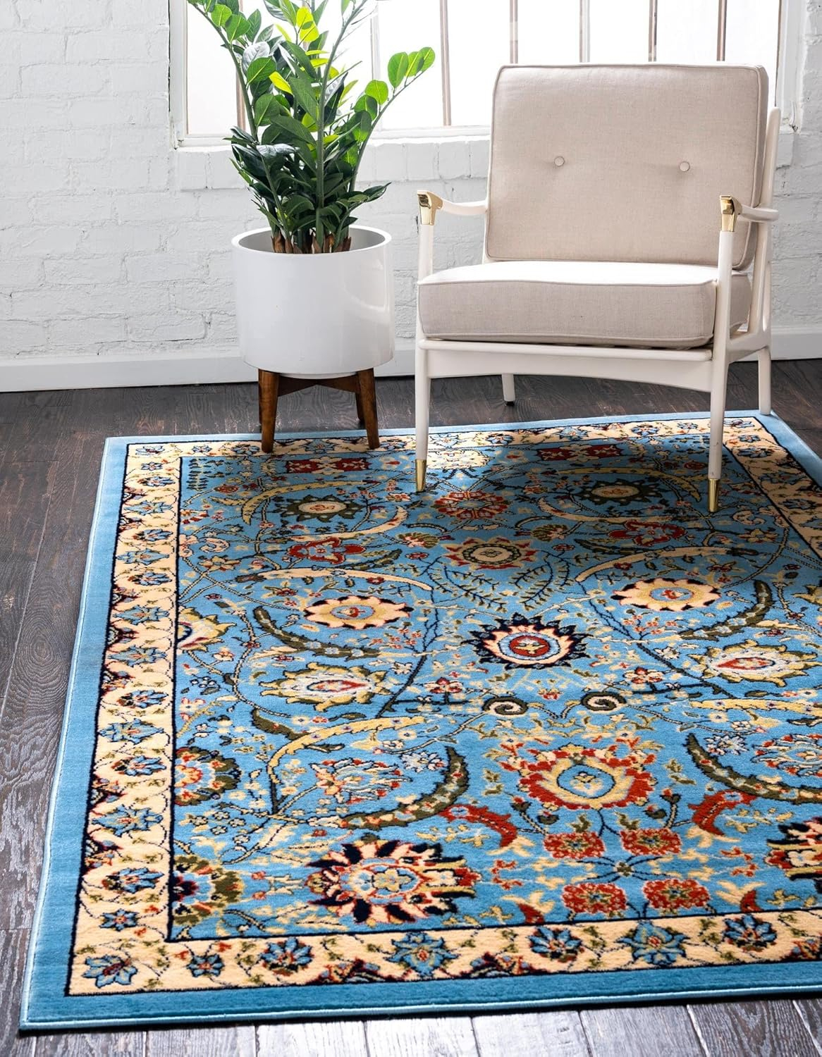 Unique Loom Cape Cod Espahan Rug Blue/Black 5' 3" x 8' Rectangle Floral Traditional Perfect For Living Room Bed Room Dining Room Office
