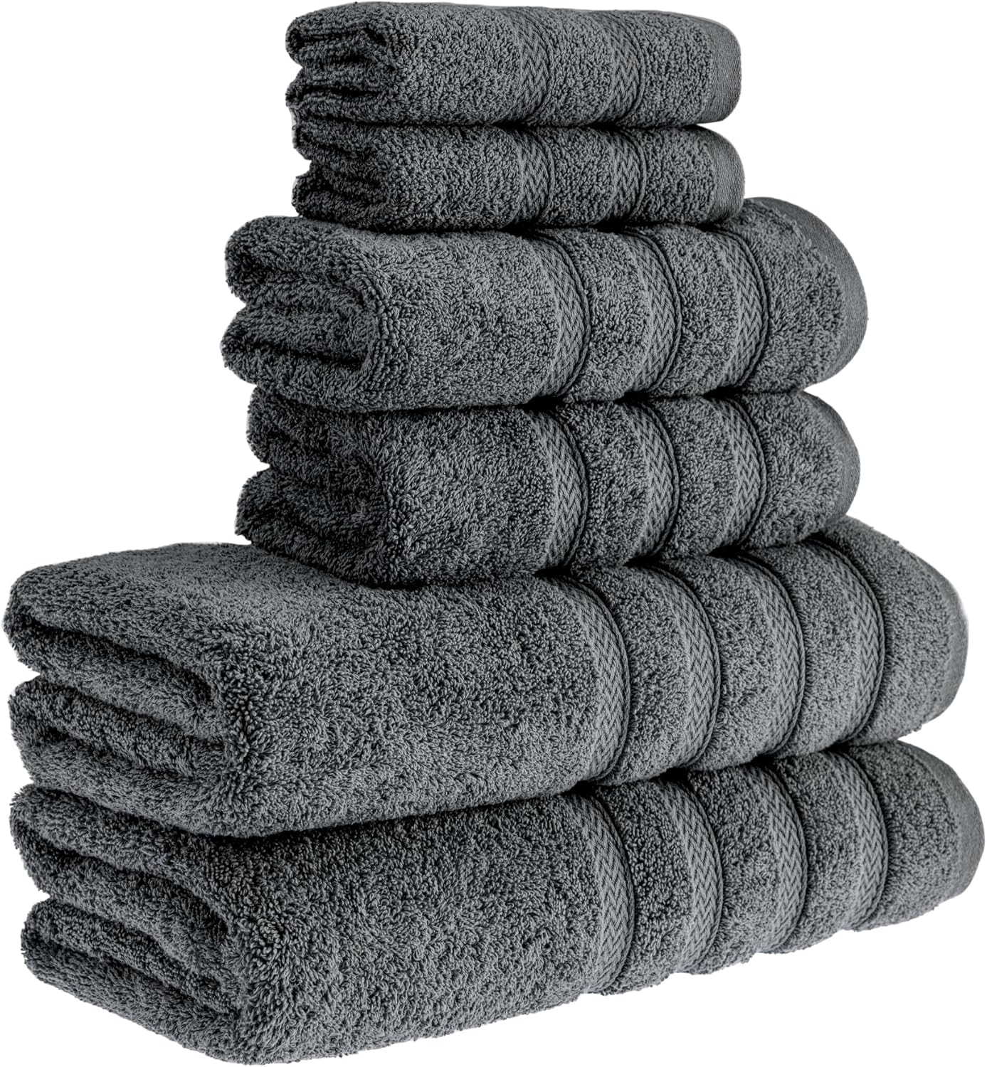 HALLEY Turkish Towels Set (6 Pieces) 650 GSM Highly Absorbent Super Soft 100% Cotton - 2 Bath Towels, 2 Hand Towels 2 Washcloths (Darkgray)
