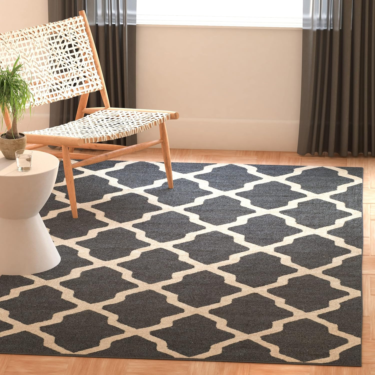 SAFAVIEH Cambridge Liam Geometric Wool Area Rug, Dark Grey/Ivory, 5' x 8'
