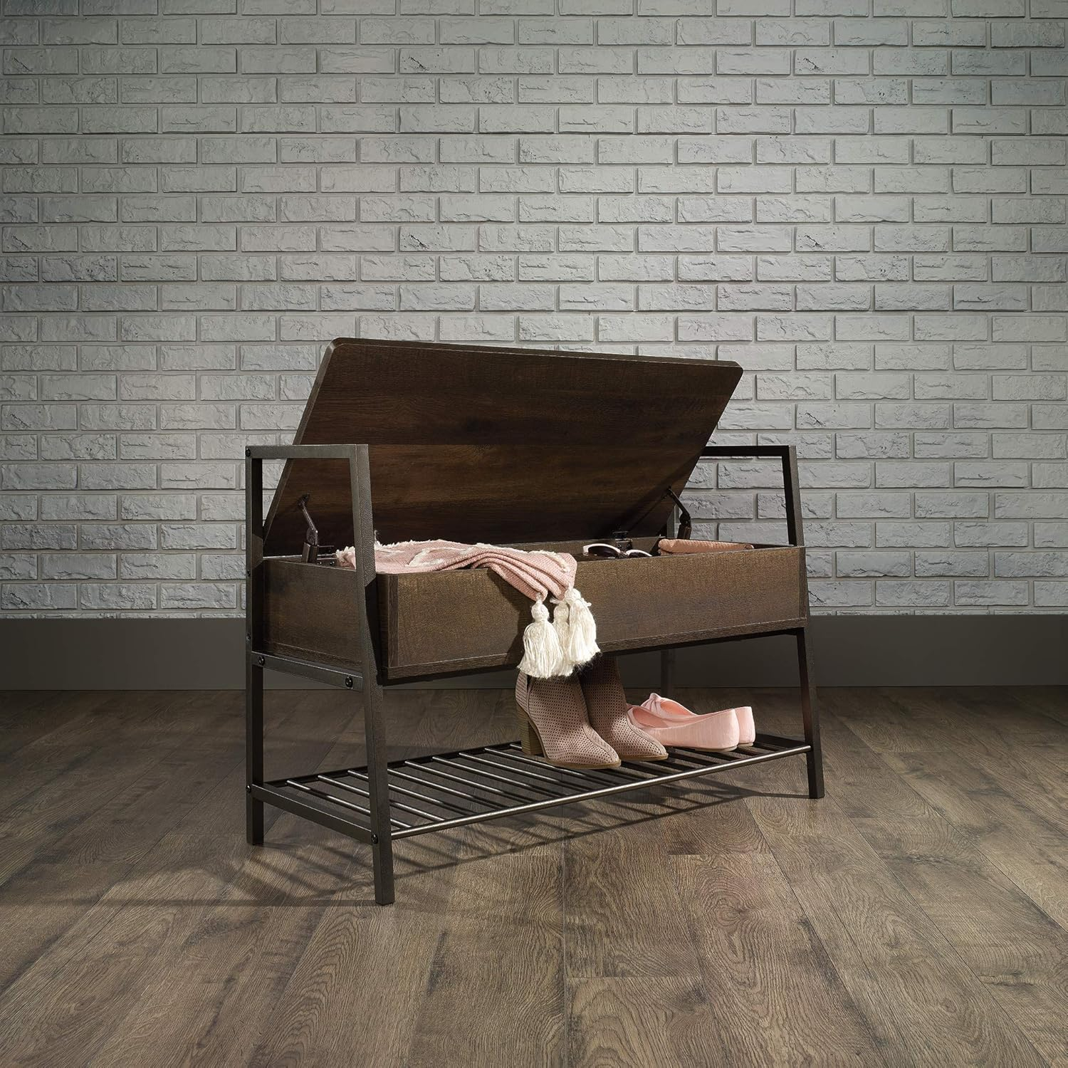 Sauder North Avenue Storage Bench, Smoked Oak finish