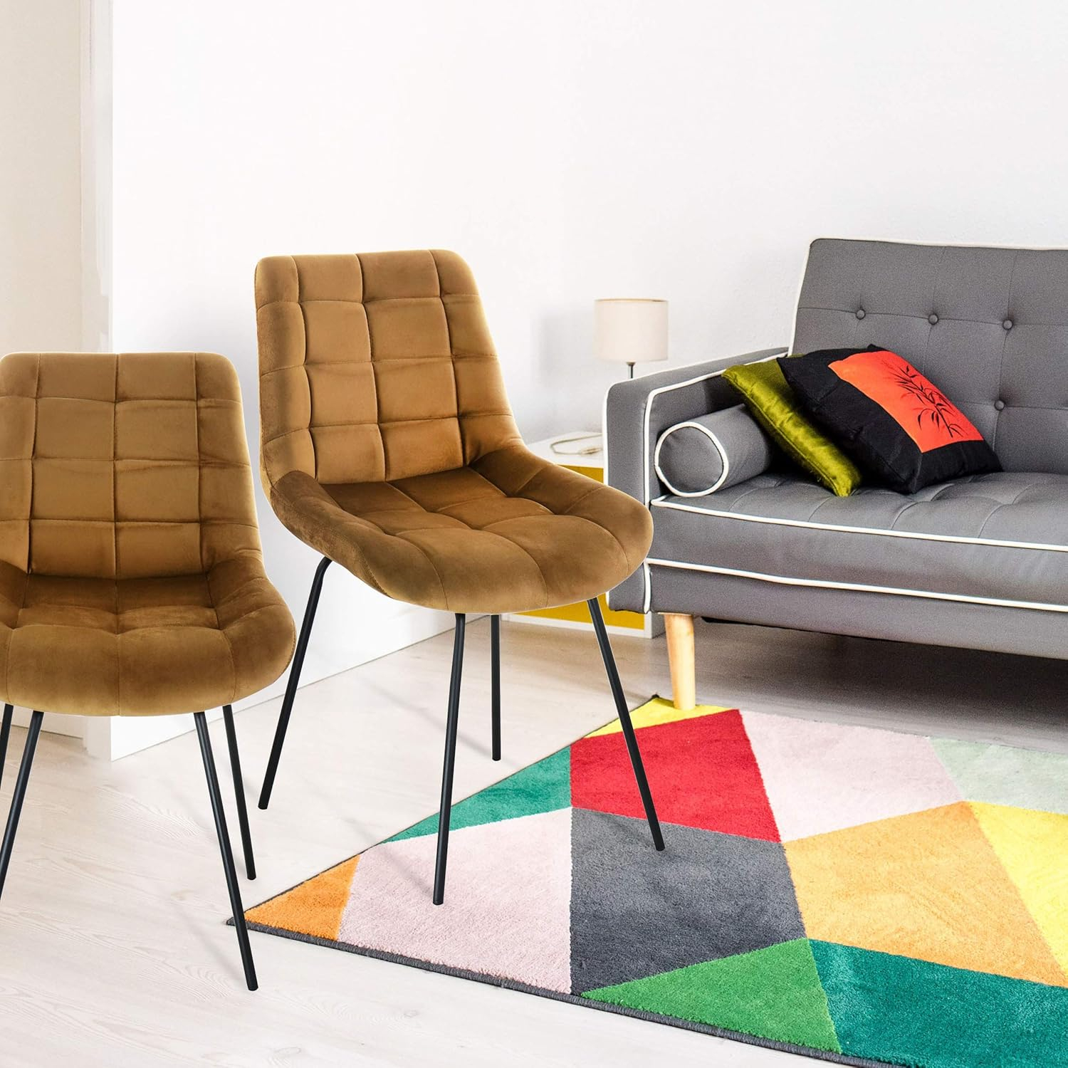Elama Tufted Chair in Brown with Metal Legs (Set of 2)