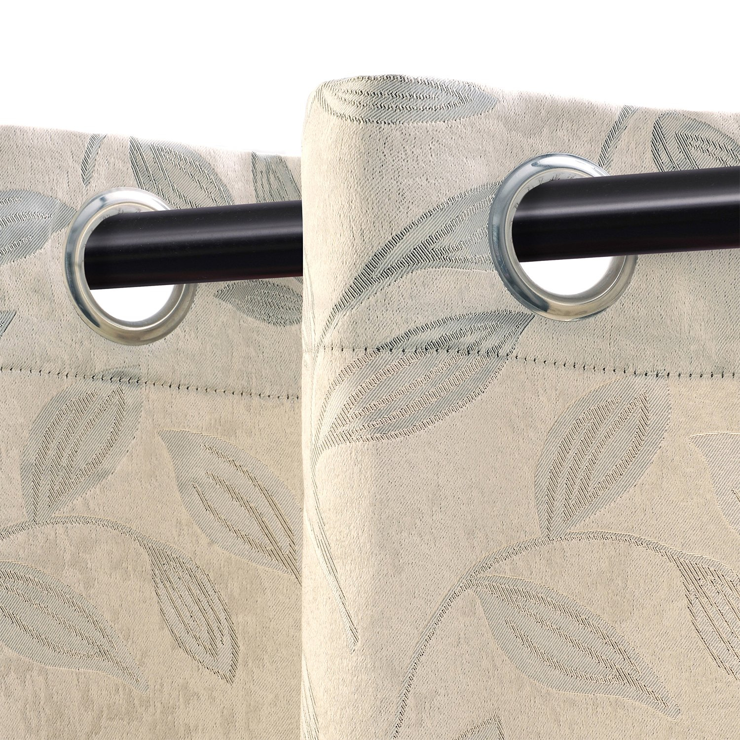 Superior Leaves Blackout Curtain Panel, 8 Grommets, Set of 2, 52" W x 96" L, Ivory