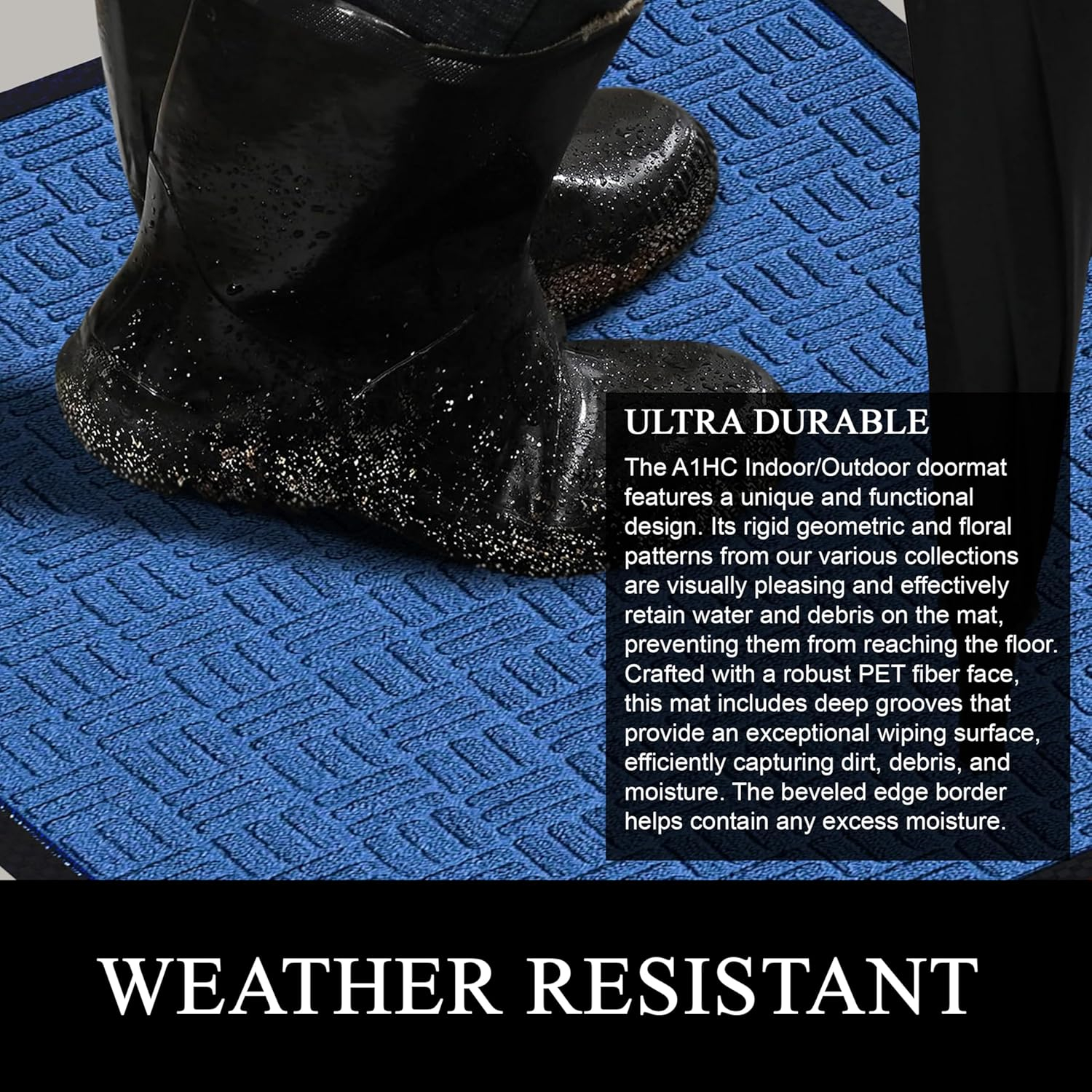 A1HC Indoor Outdoor Doormat – Non-Slip Front Door Mat for Entrance, Patio, Garage & Office – Washable Welcome Mat for Indoor & Outdoor Use, 18x30 Inches, Criss Cross Blue