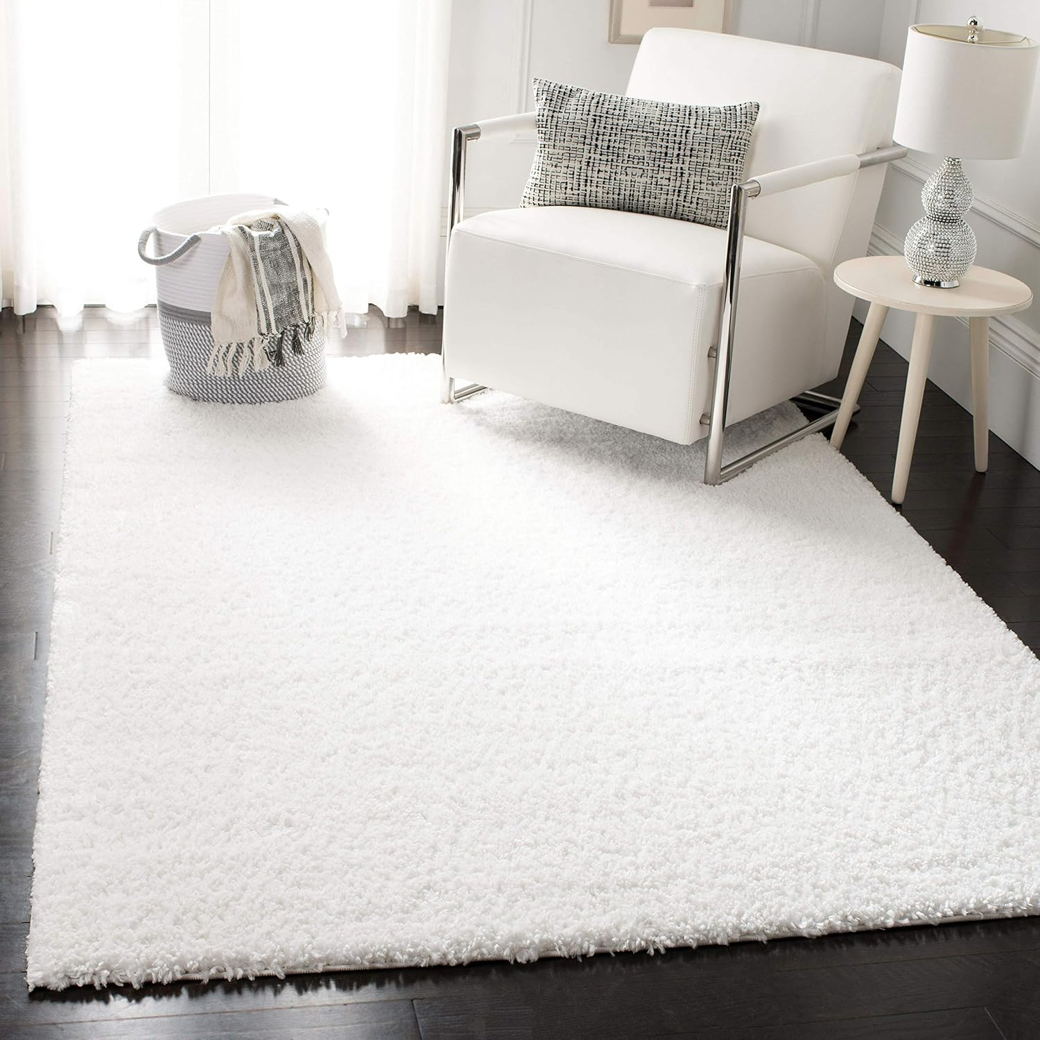 SAFAVIEH August Carlene Solid Plush Shag Area Rug, White, 12' x 15'
