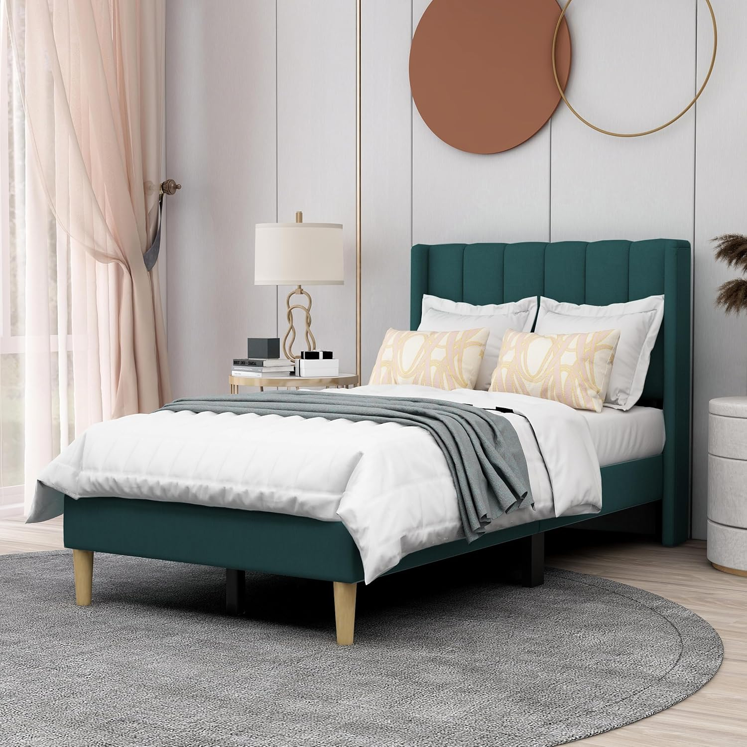 AGARTT Upholstered Platform Bed Frame Twin Size with Headboard and Footboard/Wooden Slats Support/No Box Spring Needed/Easy Assembly, Green Velvet