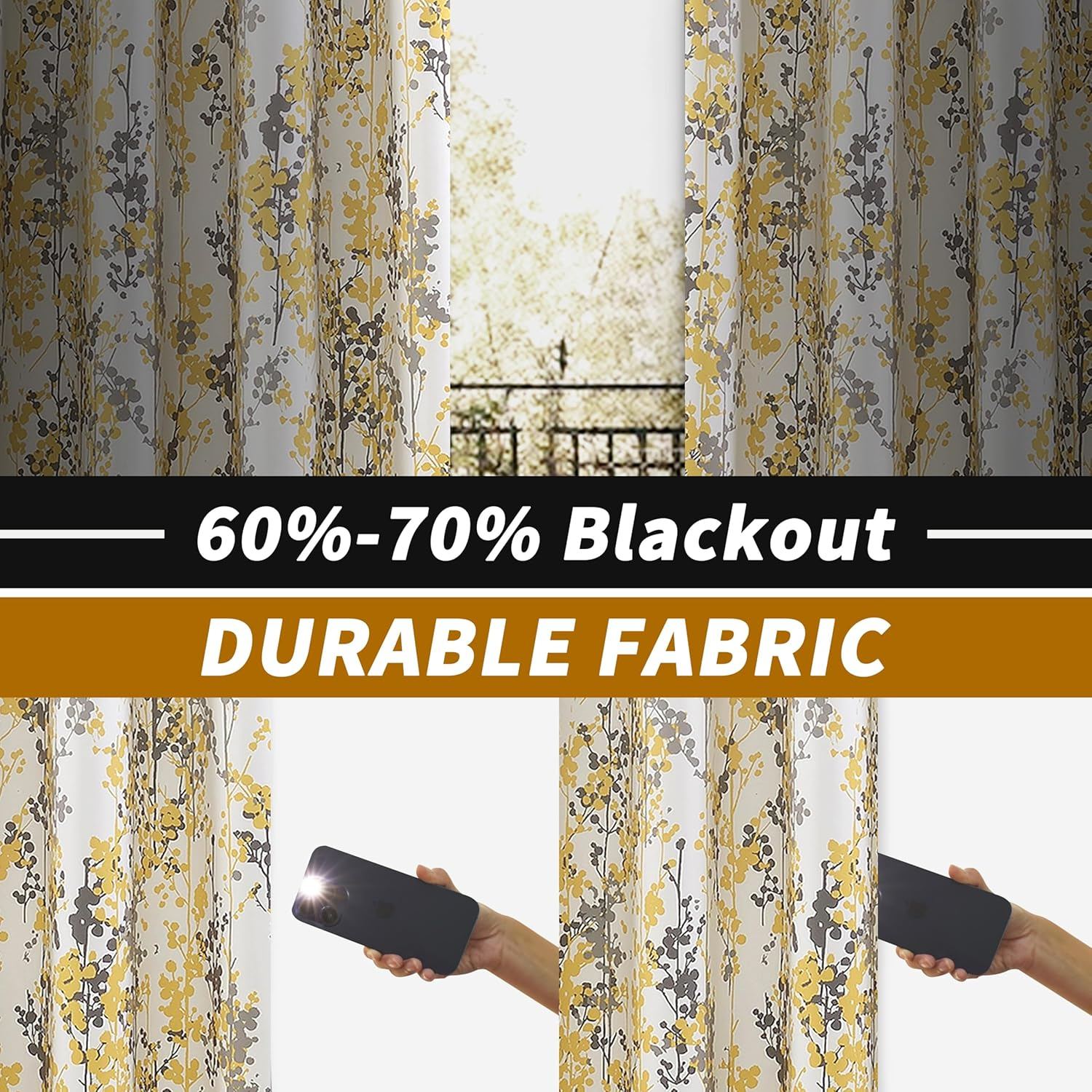 DriftAway Abstract Floral Yellow Curtains for Living Room Bedroom Ink and Ivy 84 Inches Long Botanical Room Darkening Window Drapes Grommet Top 2 Panels