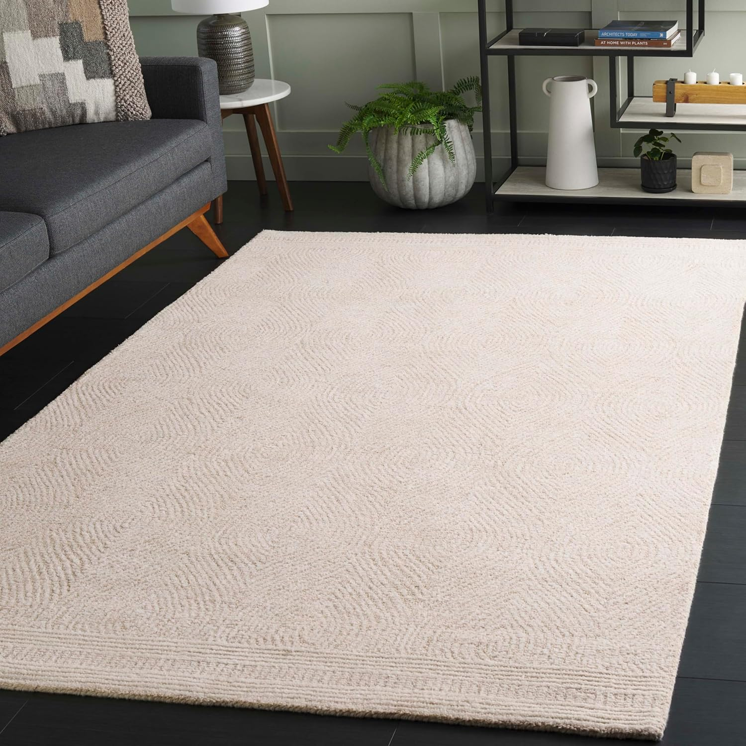 Textured Home Ivory Beige 4 ft. x 6 ft. Solid Geometric Contemporary Area Rug