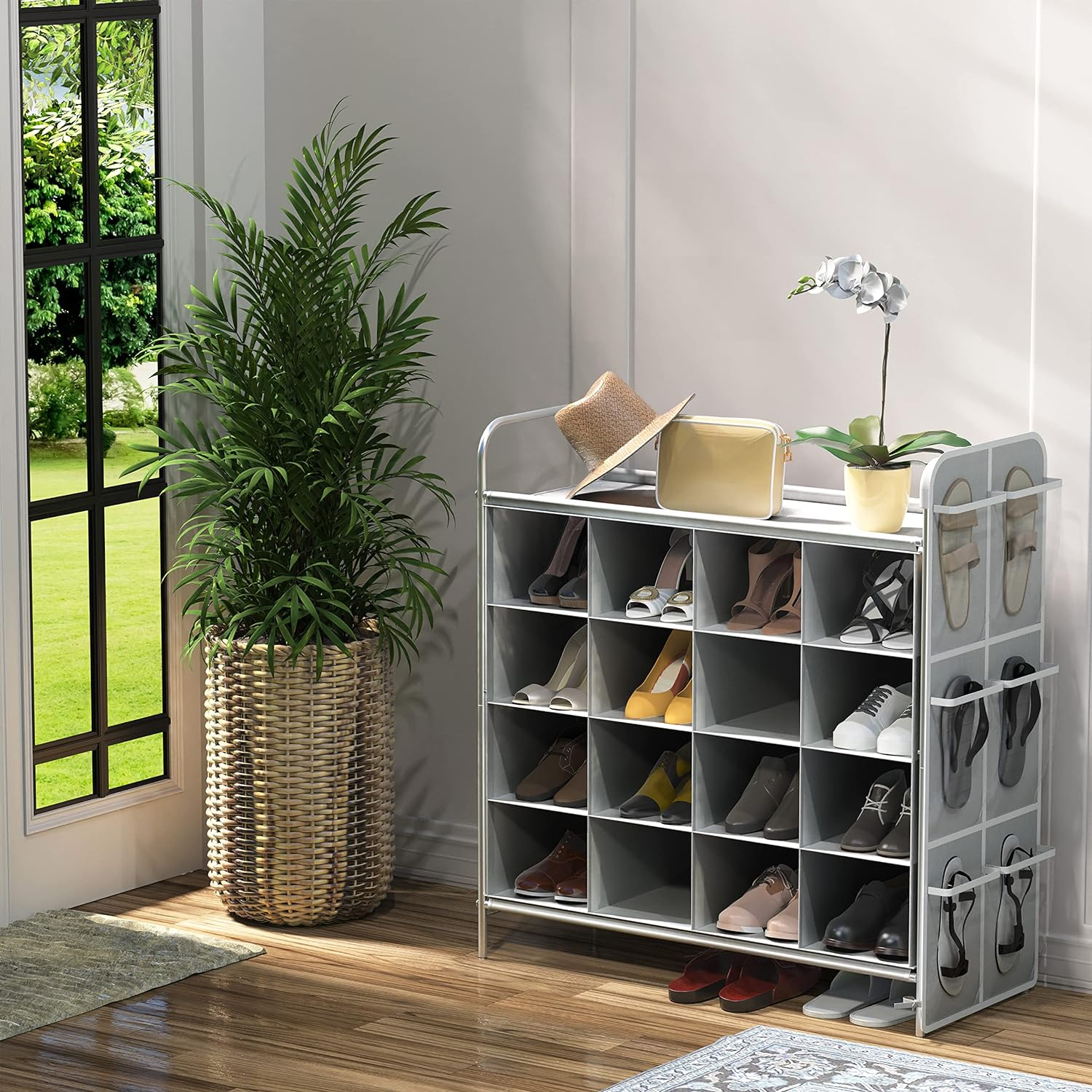 Simple Houseware 4-Tier 16 Cube Shoe Cubby Rack Organizer, Gray