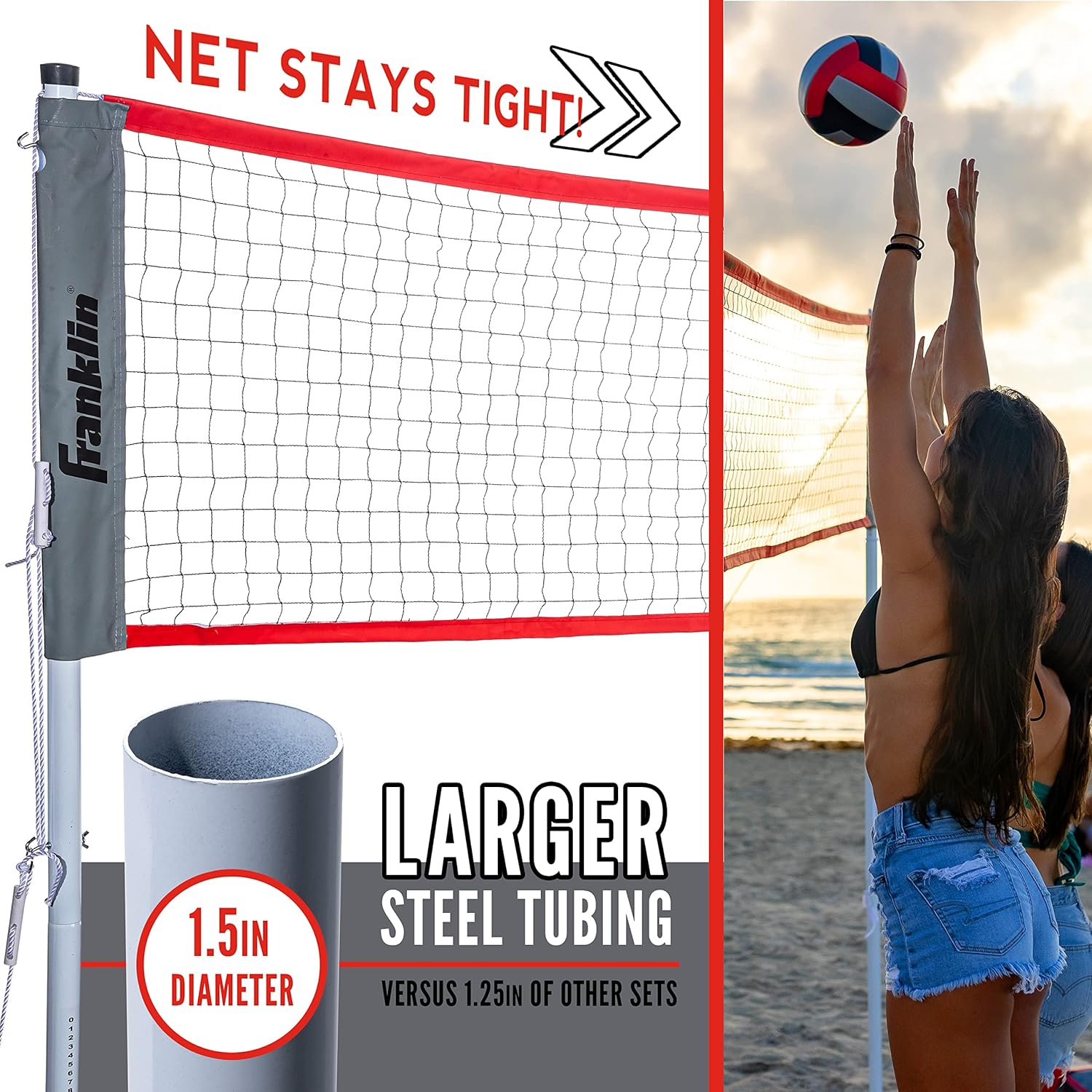 Franklin Sports Outdoor Volleyball Net Sets - Beach + Backyard Portable Volleyball Net with Poles - Complete Outdoor Volleyball Sets with Net + Volleyball Included