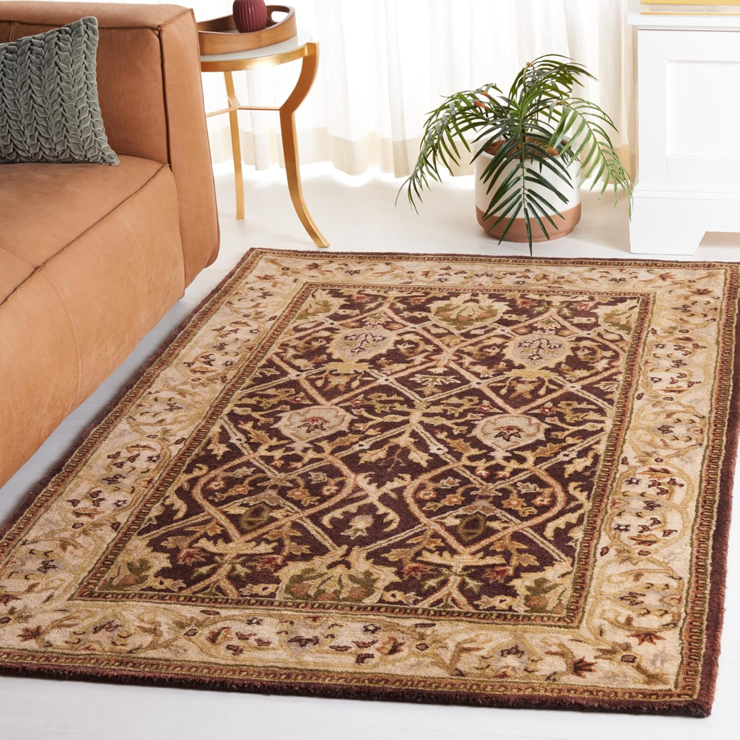 SAFAVIEH Persian Legend Adrian Floral Bordered Wool Area Rug, Brown/Beige, 4' x 6'