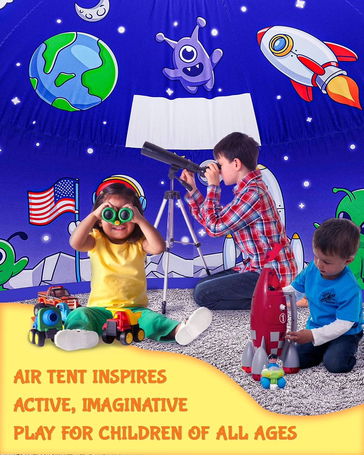 Skywin Air Tent Playhouse for Kids - 77x50 Inches Inflatable Kids Tent Sets Up and Stores Away in Seconds (Fan NOT Included) (Space)