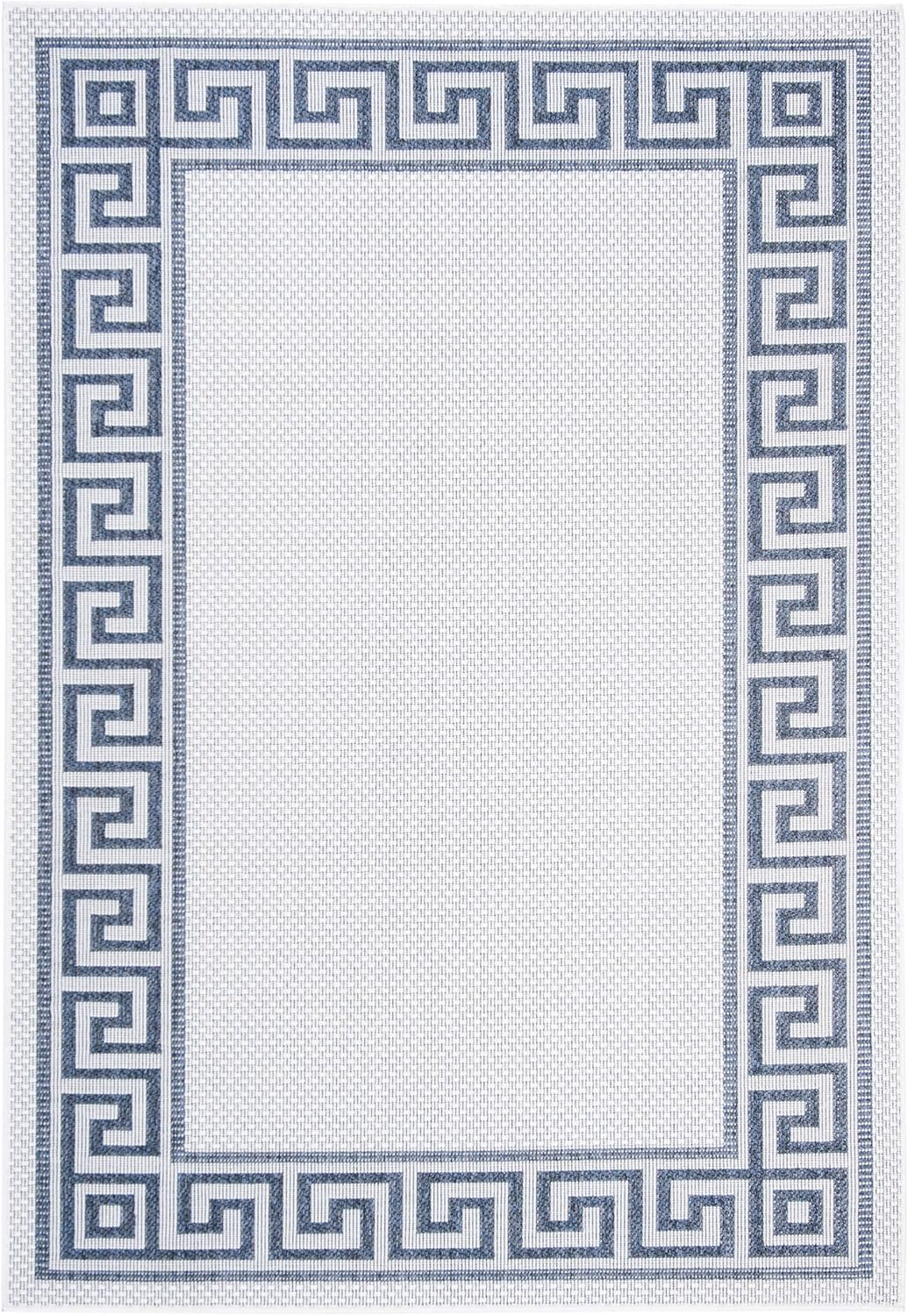 SAFAVIEH Bermuda Isidora Geometric Machine Washable Indoor/Outdoor Area Rug, Ivory/Blue, 5'3" x 7'6"
