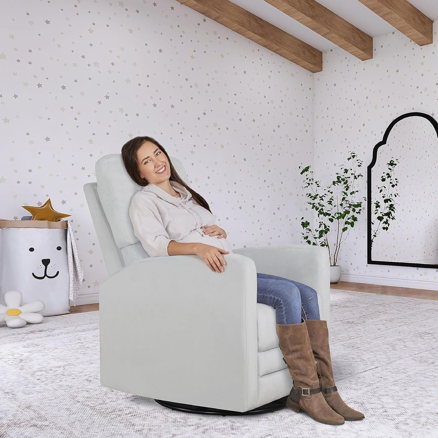 Evolur Habana Upholstered Faux Leather, Ergonomic Seating Glider Swivel Rocker, Glider Chair in Grey, Modern Nursery Glider, Tool-Free Assembly, Easy to Clean, Fit for Any Nursery Decor