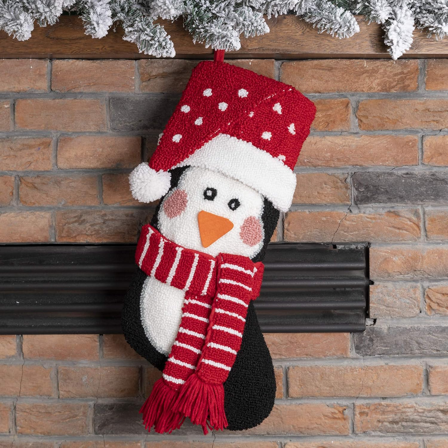 Glitzhome 19" L 3D Penguin Christmas Stocking Oversize Handmade Hooked Xmas Fireplace Hanging Stockings Decoration Stockings Decorations for Family Holiday Season Party Decor