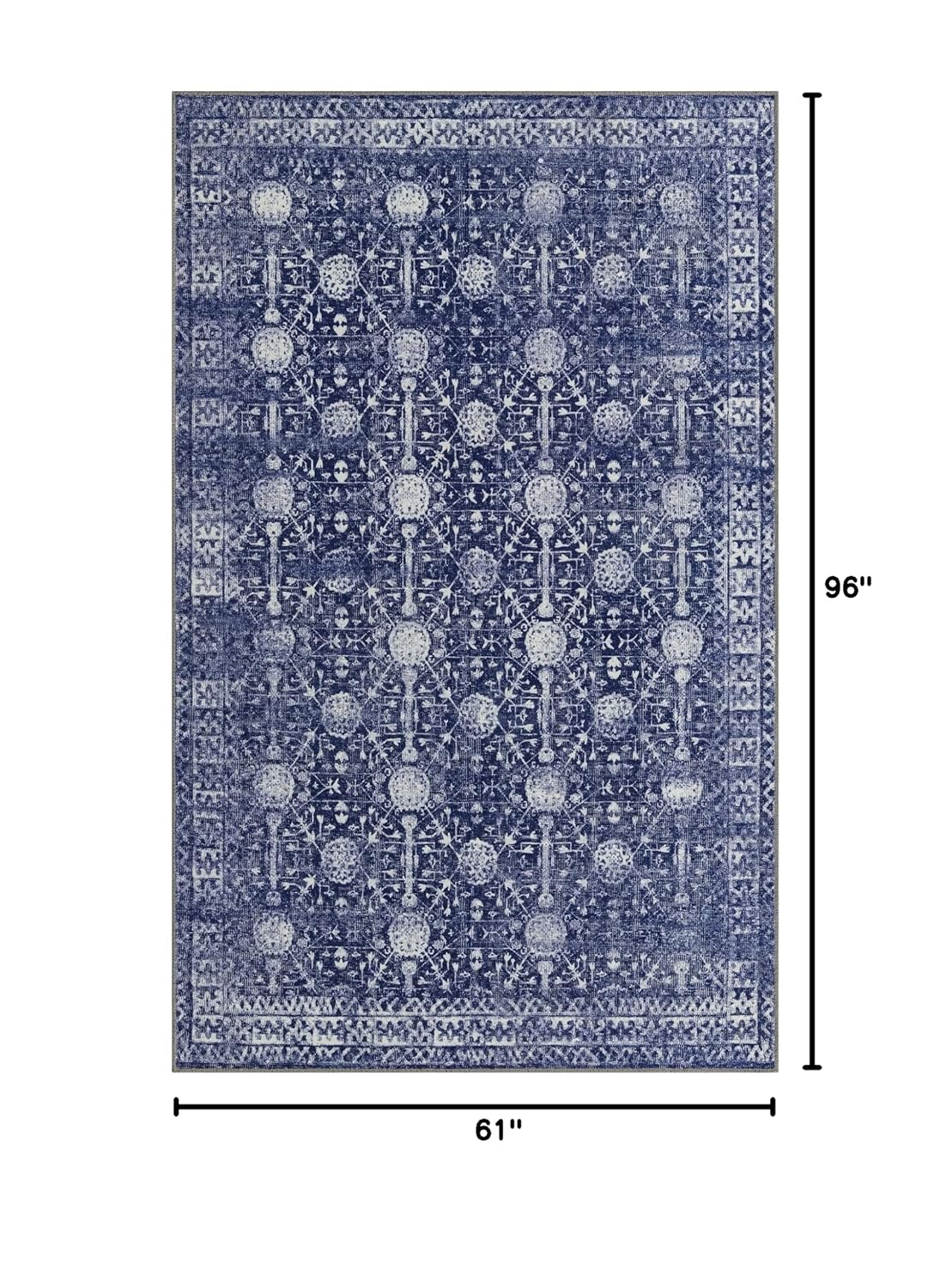 Elegant Blue Rectangular Synthetic Easy-Care Rug 5' x 8'