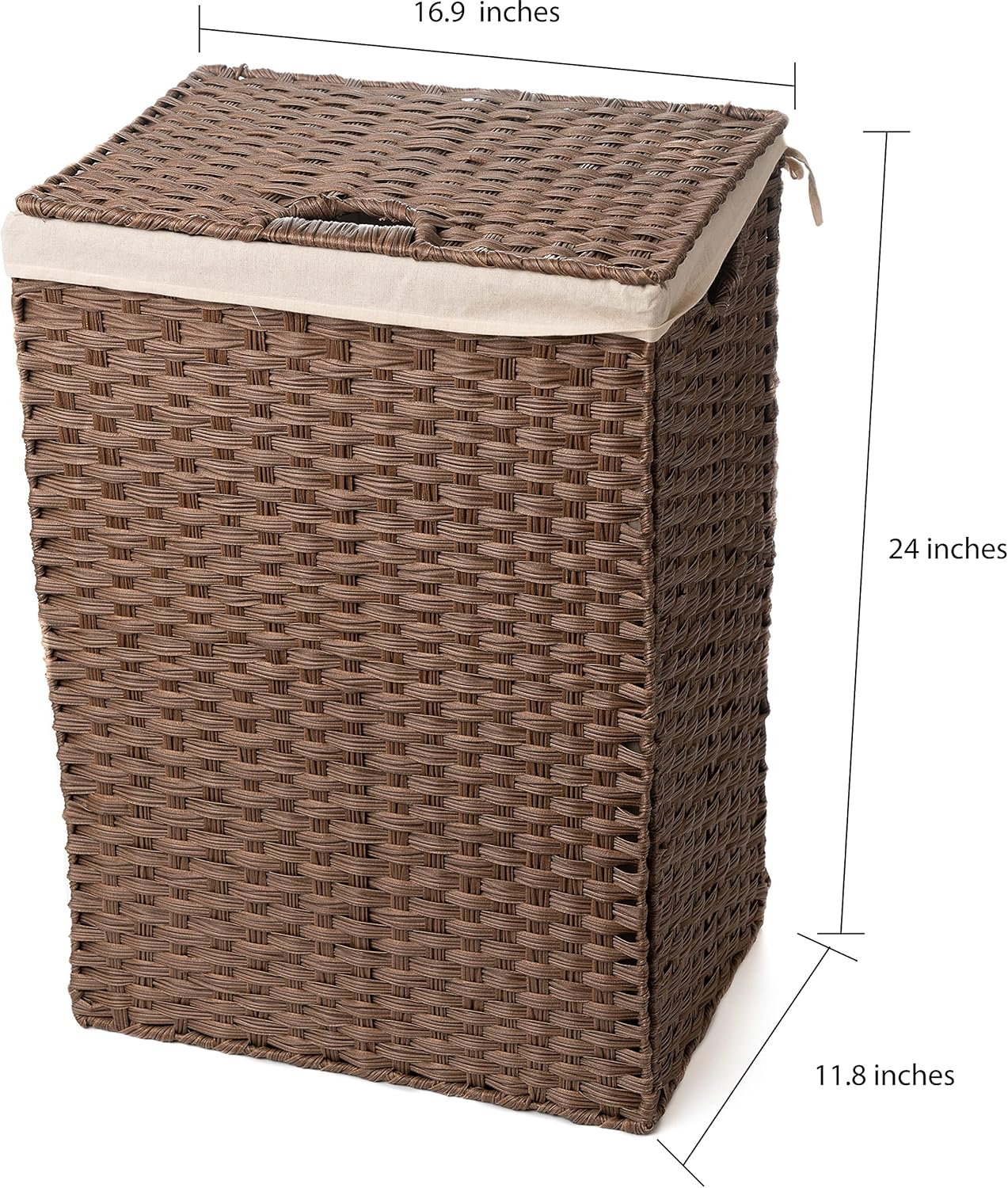 Synthetic Wicker Laundry Hamper Basket With Lid and Liner (Brown)