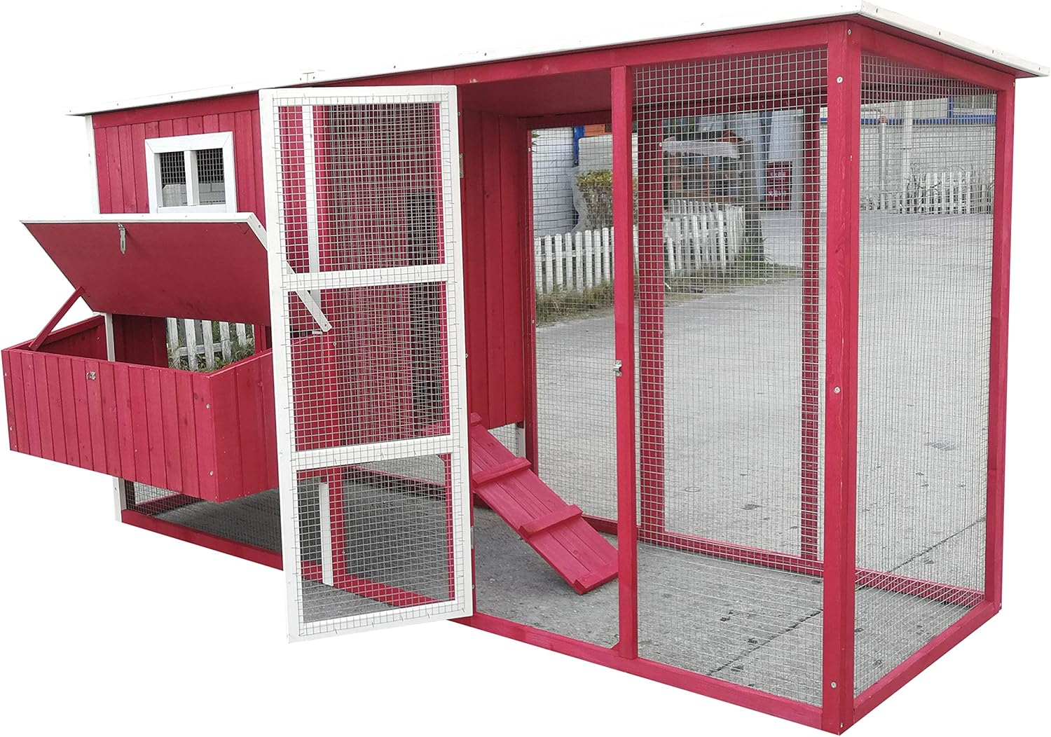 87" Red Fir Wood Chicken Coop with Nesting Box and Ramp