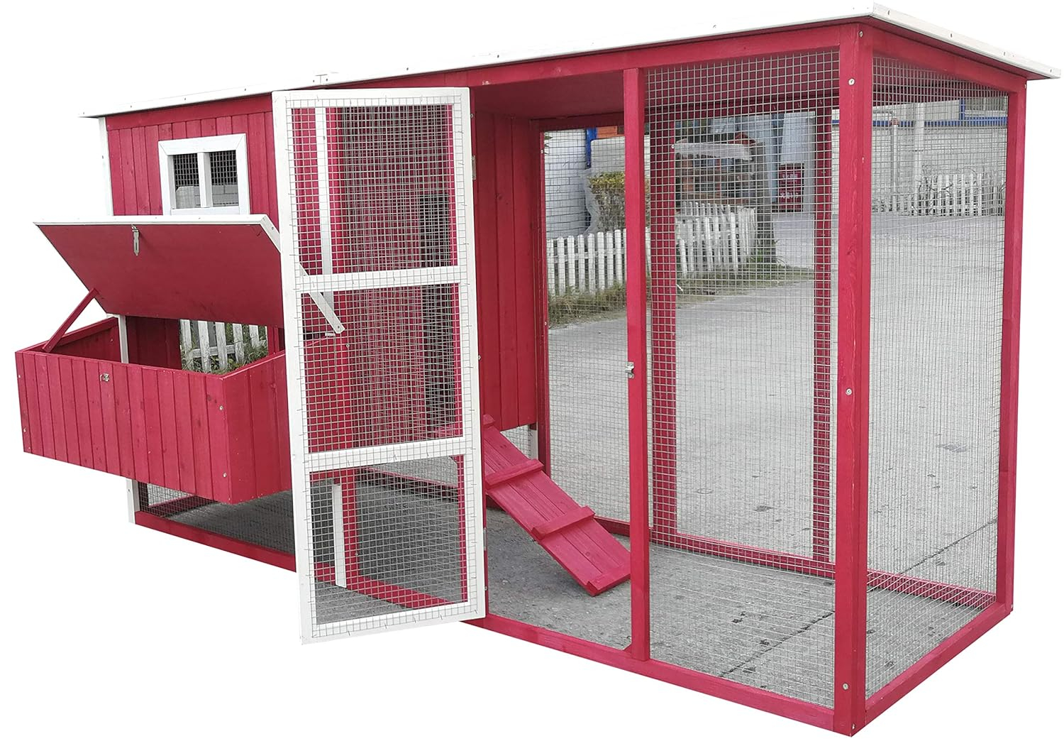 87" Red Fir Wood Chicken Coop with Nesting Box and Ramp