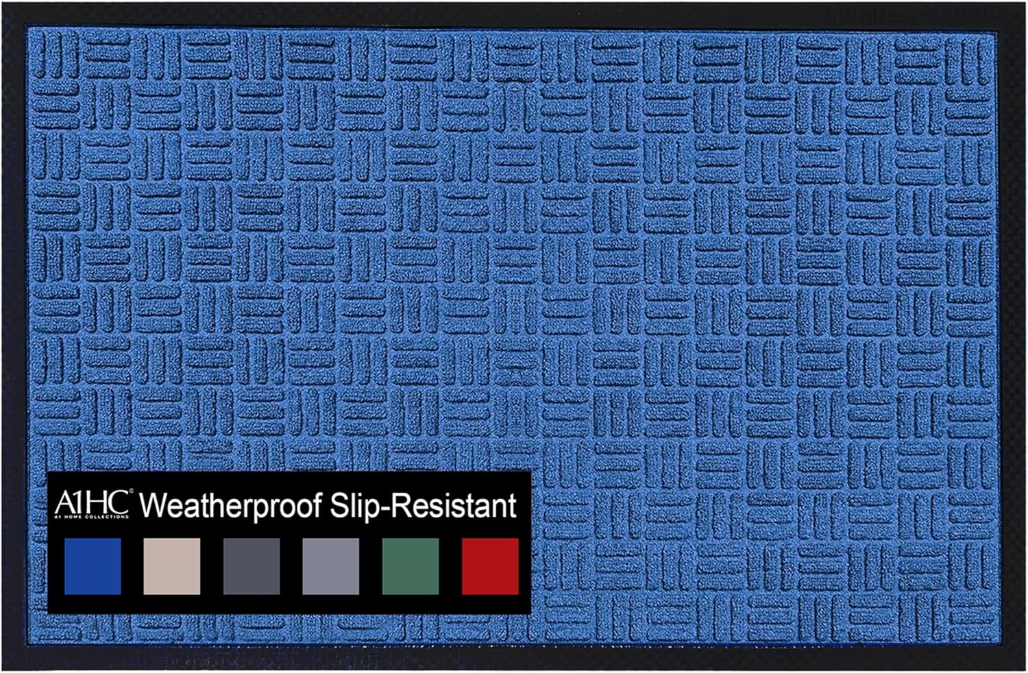 A1HC Indoor Outdoor Doormat – Non-Slip Front Door Mat for Entrance, Patio, Garage & Office – Washable Welcome Mat for Indoor & Outdoor Use, 18x30 Inches, Criss Cross Blue