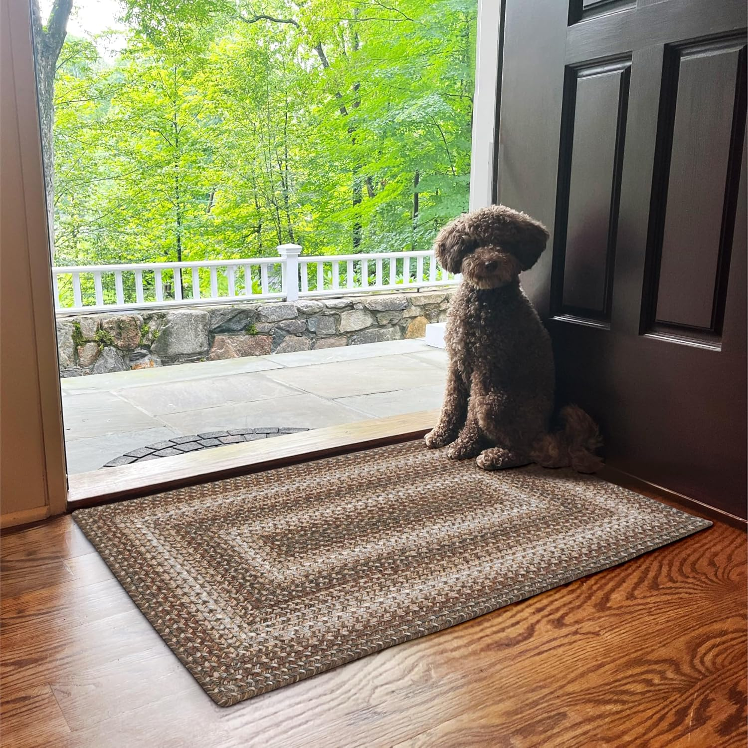 Homespice Wildwood Braided Rug 20x30in Rect. Brown-Grey-Ivory Colors. Washable Indoor-Outdoor. Uses- Entryway, Kitchen, Bathroom, Anti-Fatigue, Sink Spill Absorbing, Ergonomic Comfort Standing Mat