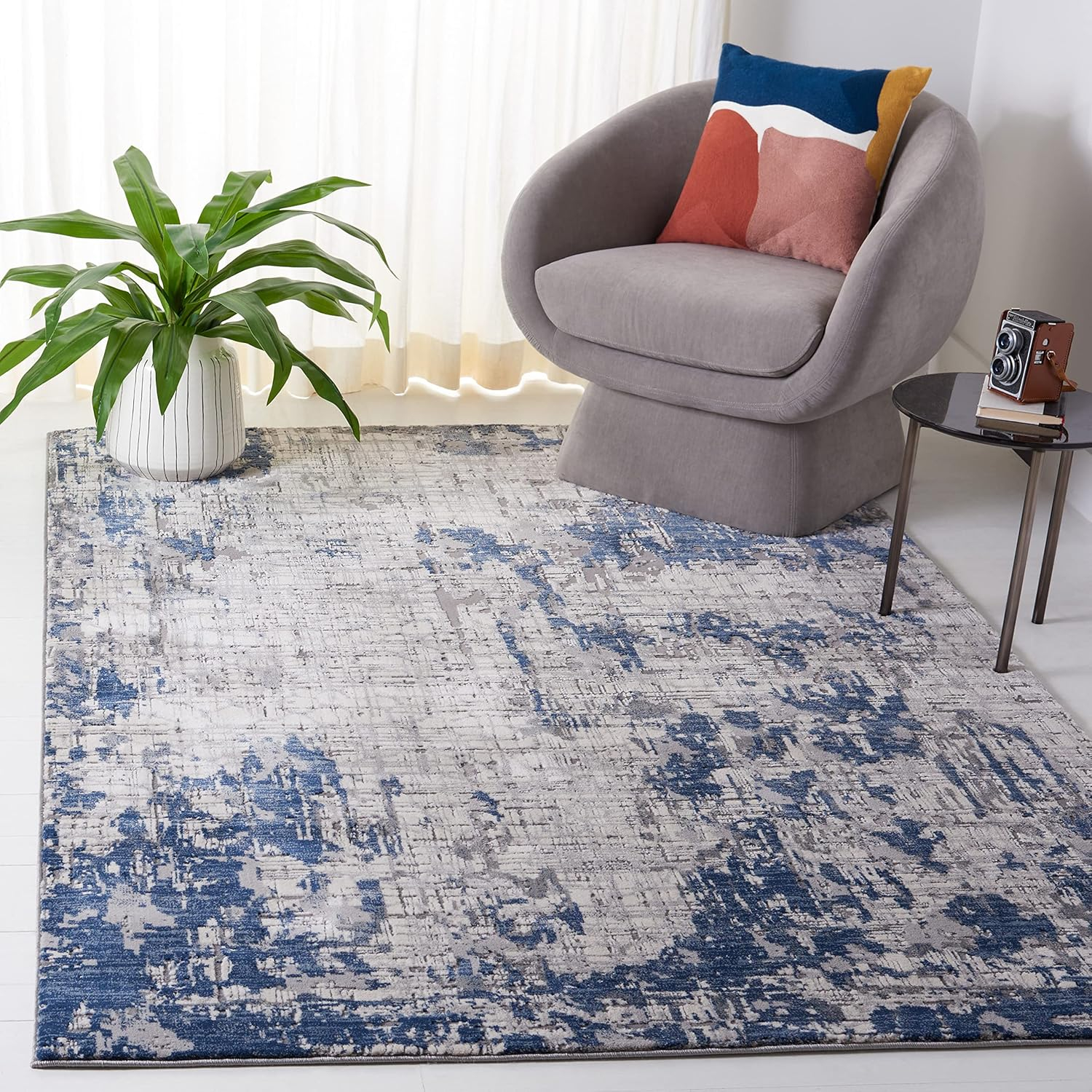 SAFAVIEH Meadow Bairre Abstract Area Rug, Ivory Grey/Blue, 6'7" x 9'