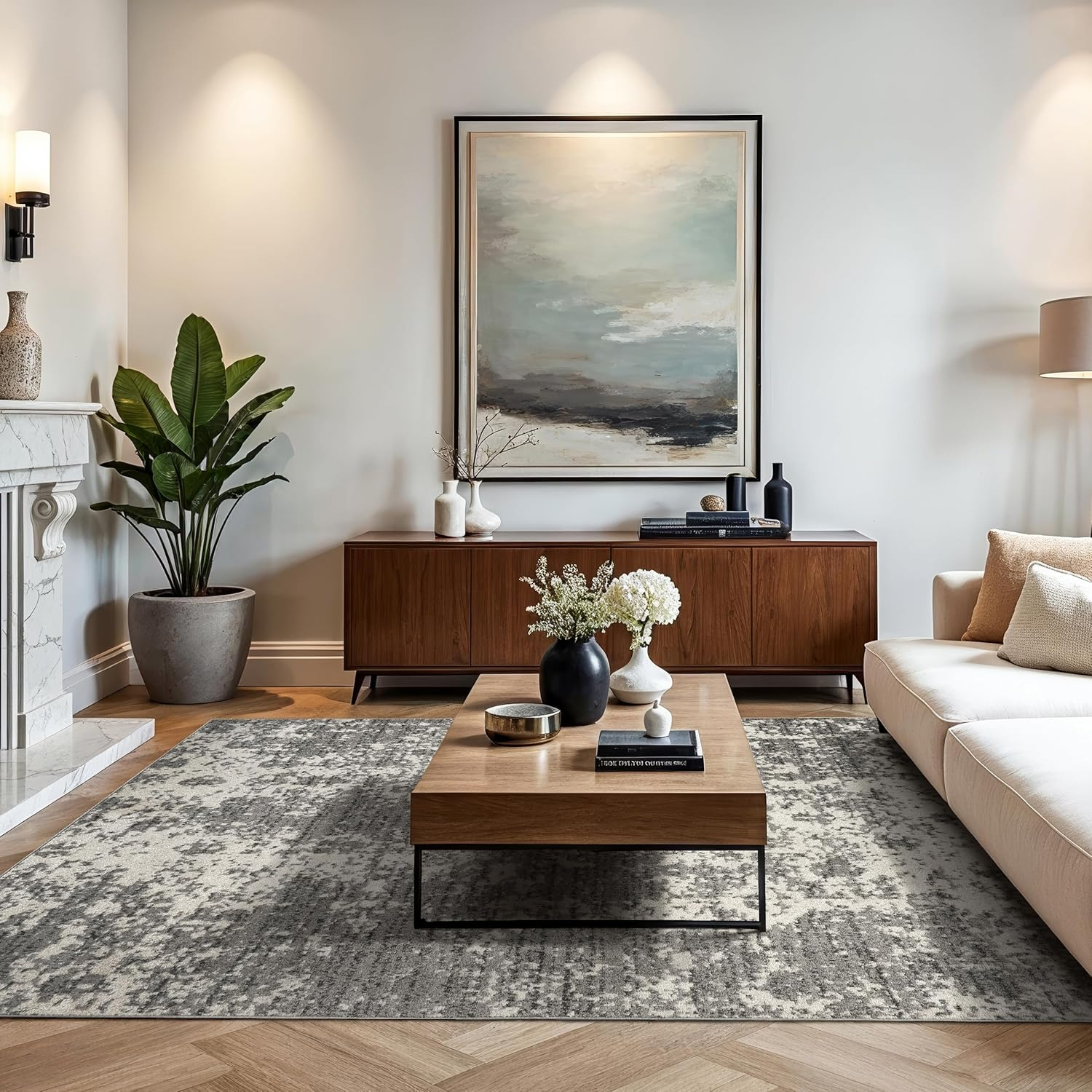 Deedra Misty Contemporary Gray 6 ft. Square Rug