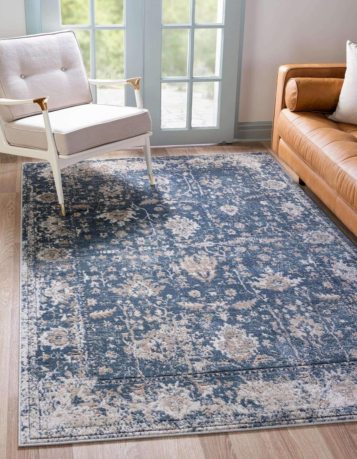 Unique Loom Portland Collection Bohemian Vintage Inspired Tone-on-Tone Design Area Rug (8' 0 x 10' 0 Rectangular, Blue/ Ivory)