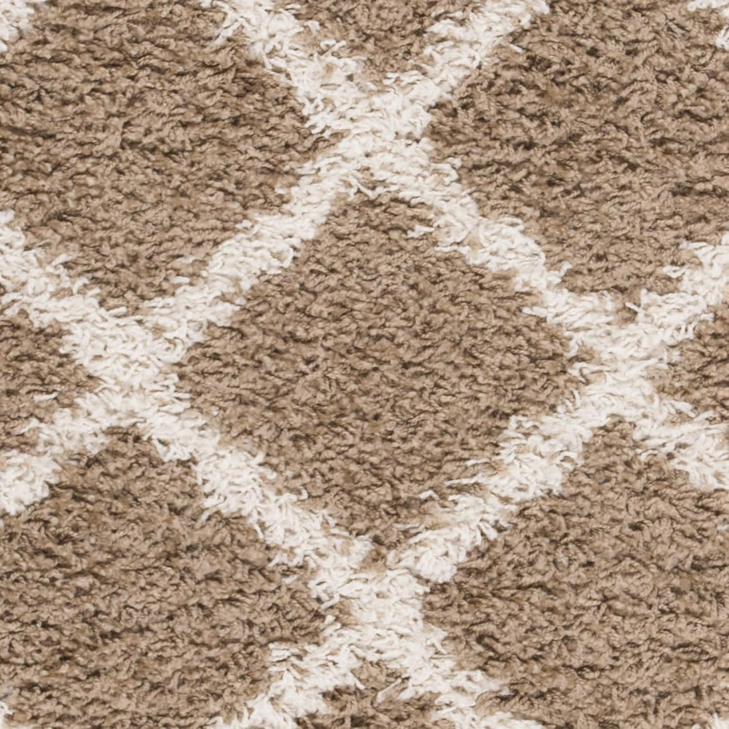 SAFAVIEH New York Shag Collection Runner Rug - 2' x 8', Dark Beige & Ivory, Trellis Design, Non-Shedding & Easy Care, 1.2-inch Thick Ideal for High Traffic Areas in Living Room, Bedroom (SG169A)