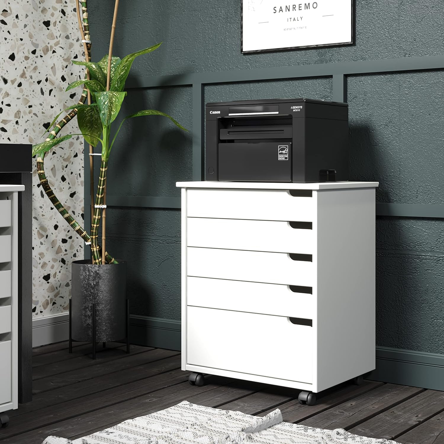 Adeptus Original Euro Roll Cart, Solid Wood, 4+1 Drawer Extra Wide Drawers Roll Carts, White