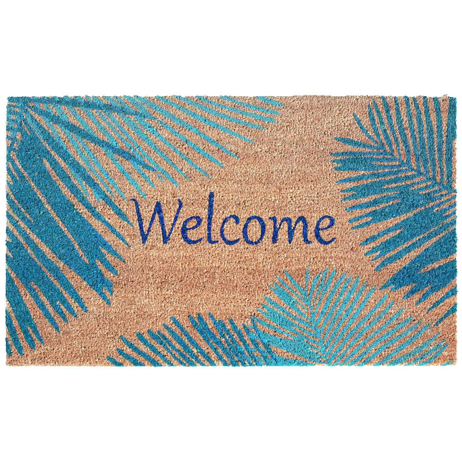 Blue Coir Outdoor Doormat with Palm Border, 24" x 36"