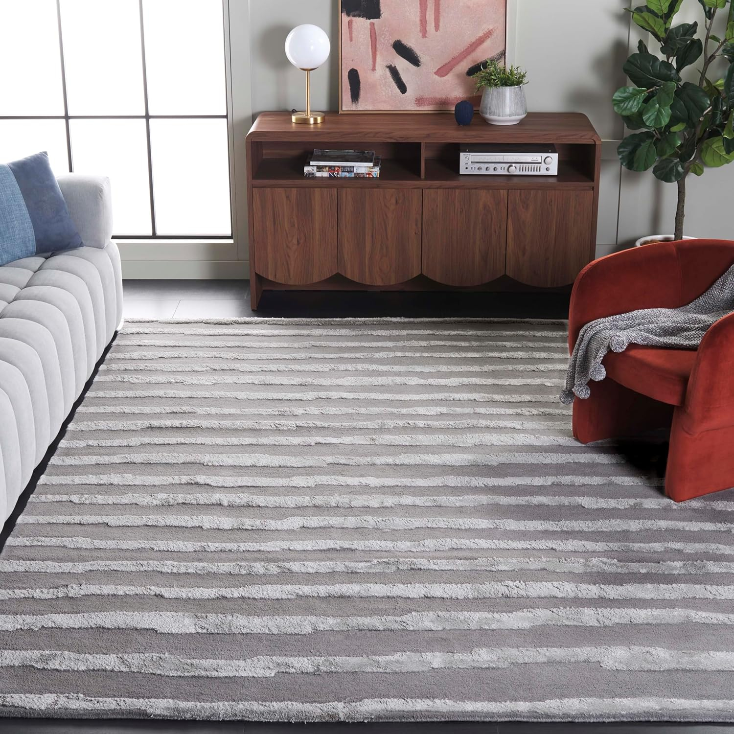 SAFAVIEH Soho Alec Striped Wool Area Rug, Grey, 11' x 15'