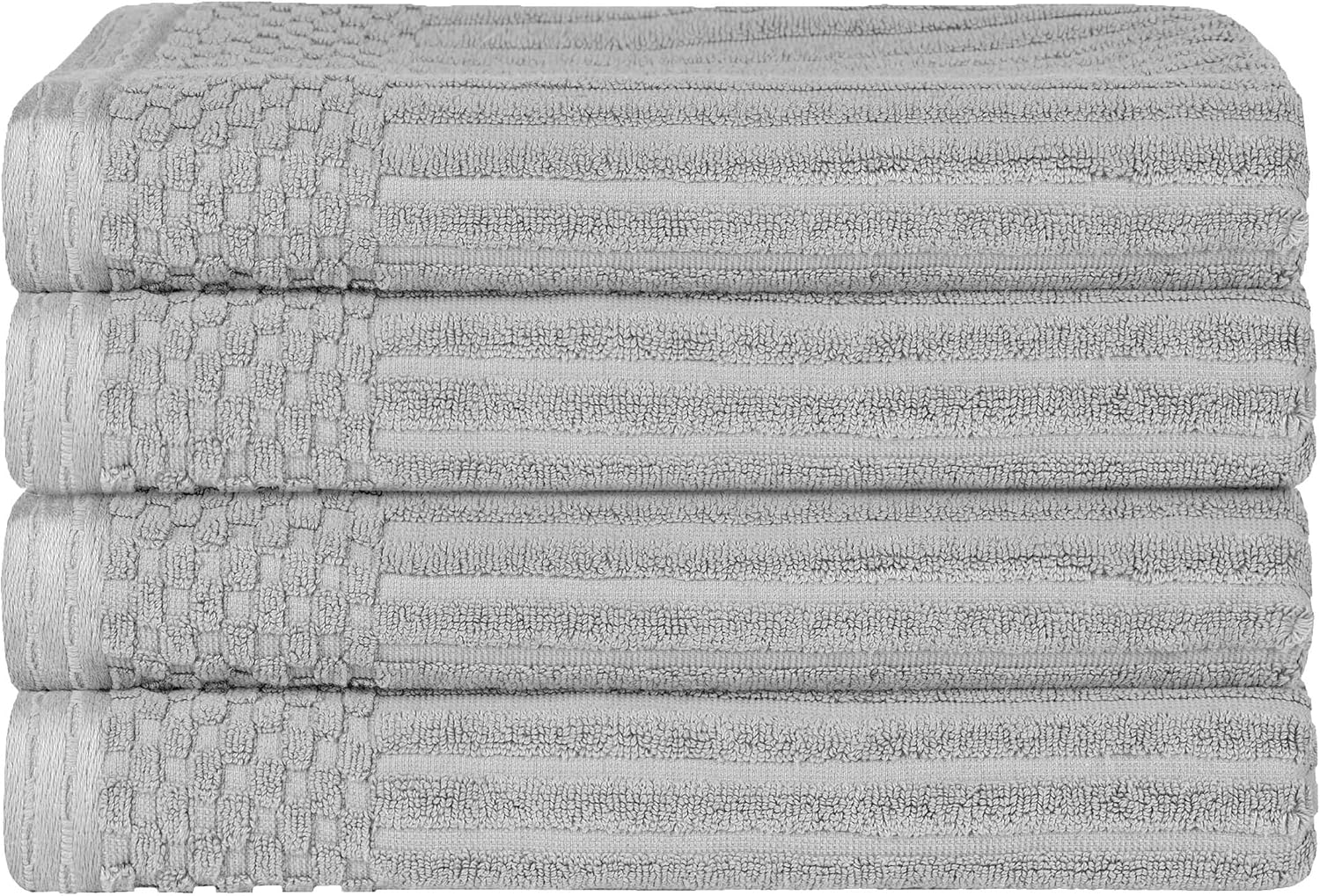 Superior Soho Ribbed Cotton Absorbent Bath Towel Set of 4, Silver