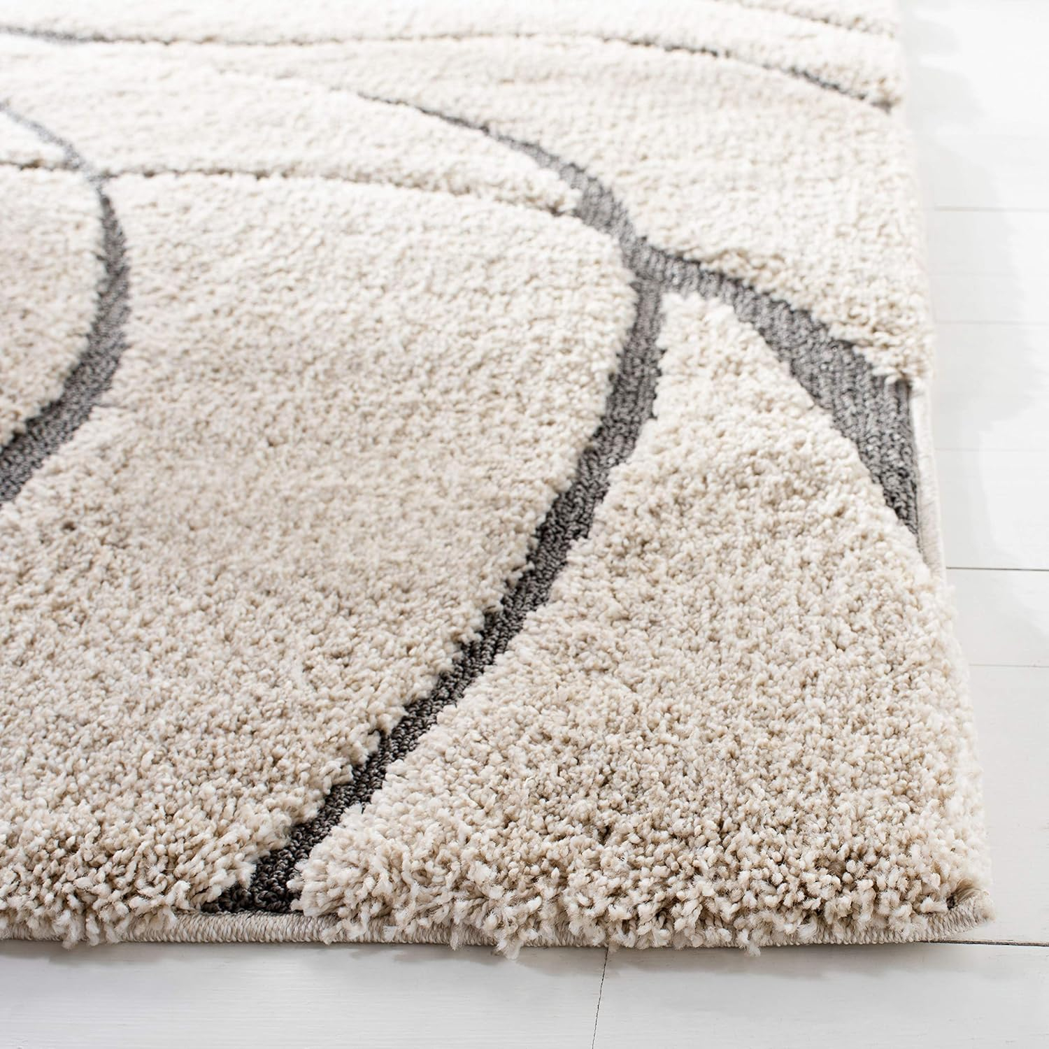 SAFAVIEH Florida Tamzen Abstract Shag Area Rug, Cream/Grey, 8' x 8' Square
