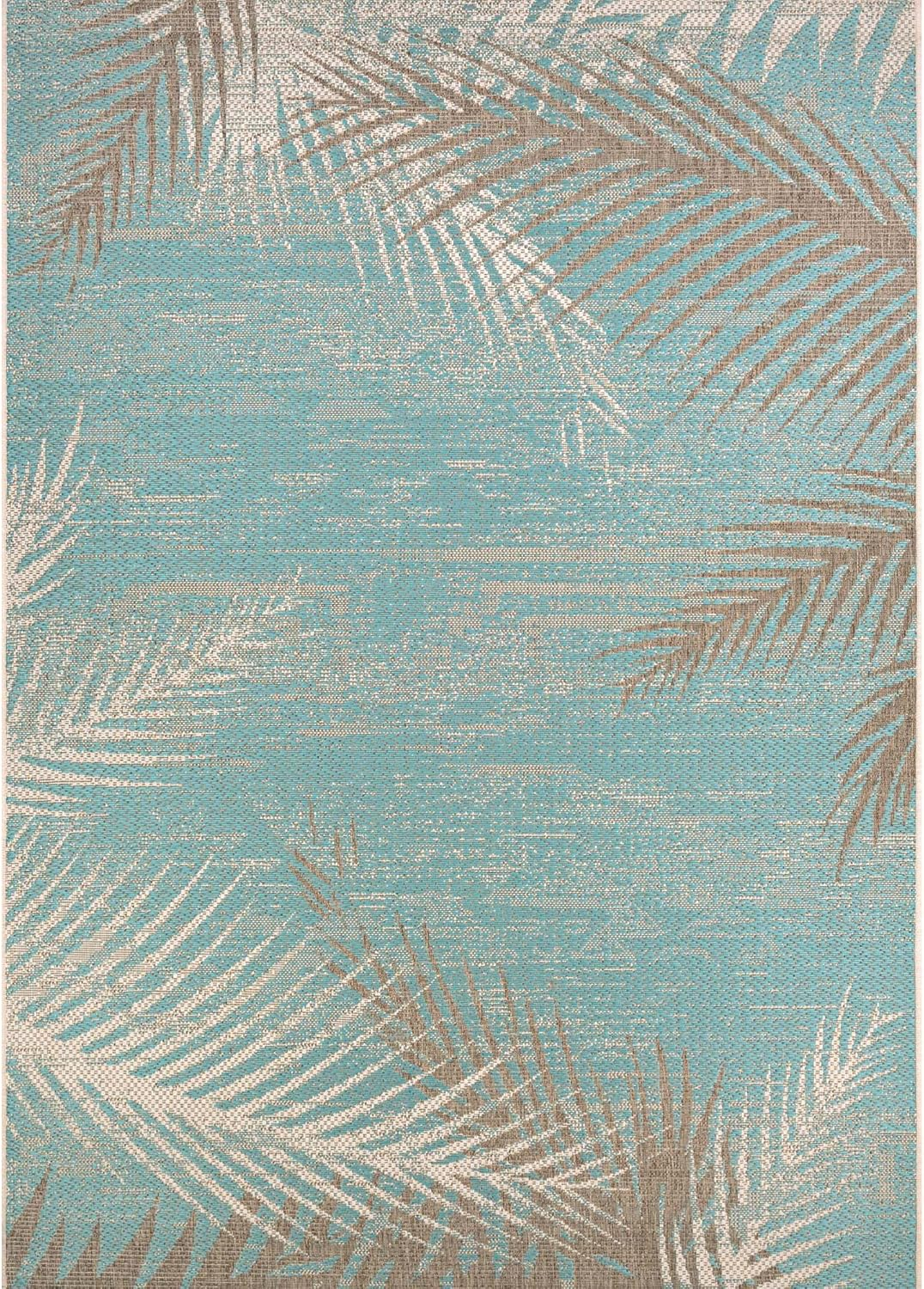 Couristan 24293134023710U 2 ft. 3 in. x 7 ft. 10 in. Monaco Tropical Palms Rug, Aqua