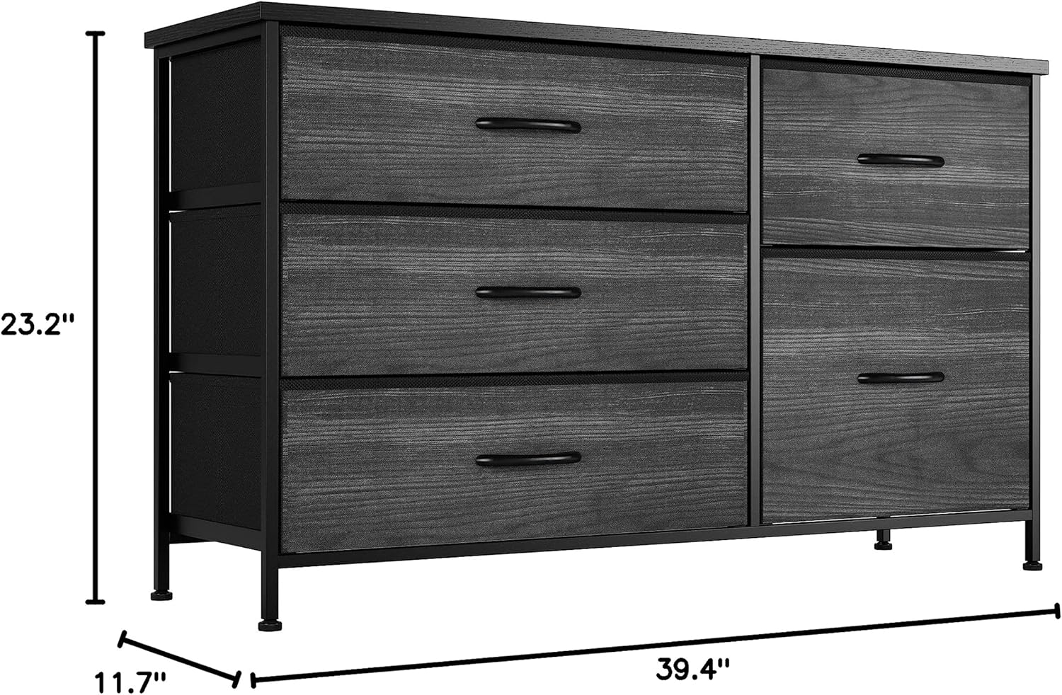 Nicehill Black Dresser for Bedroom with 5 Drawers, Chests of Drawers for Closet, Clothes, Nursery, Bedroom Dresser with Drawers,Black Wood Grain