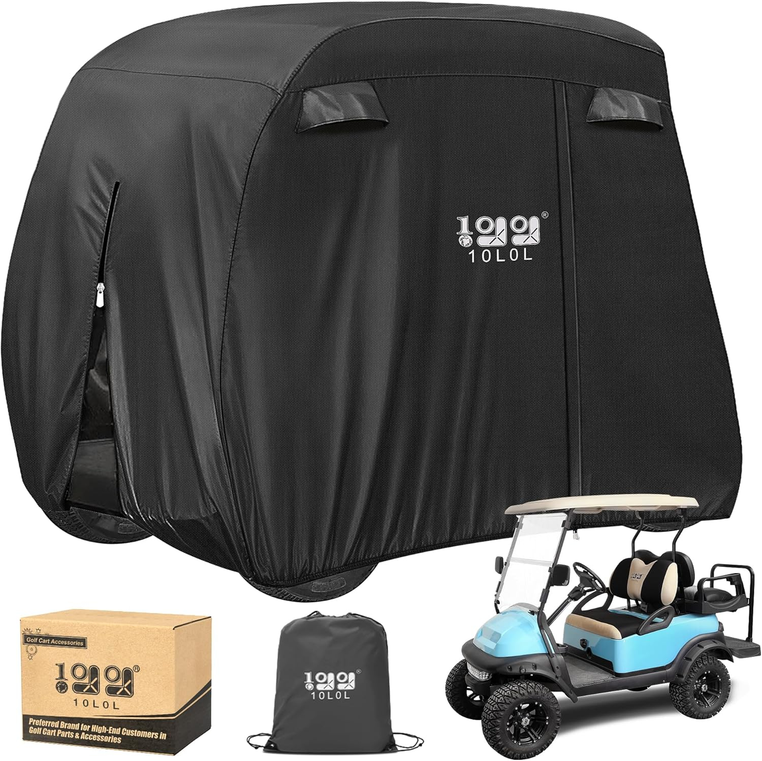 10L0L Golf Cart Cover 4 Passenger for Yamaha EZGO Club Car, 420D Waterproof Sunproof Dustproof Enclosure Cover, Black