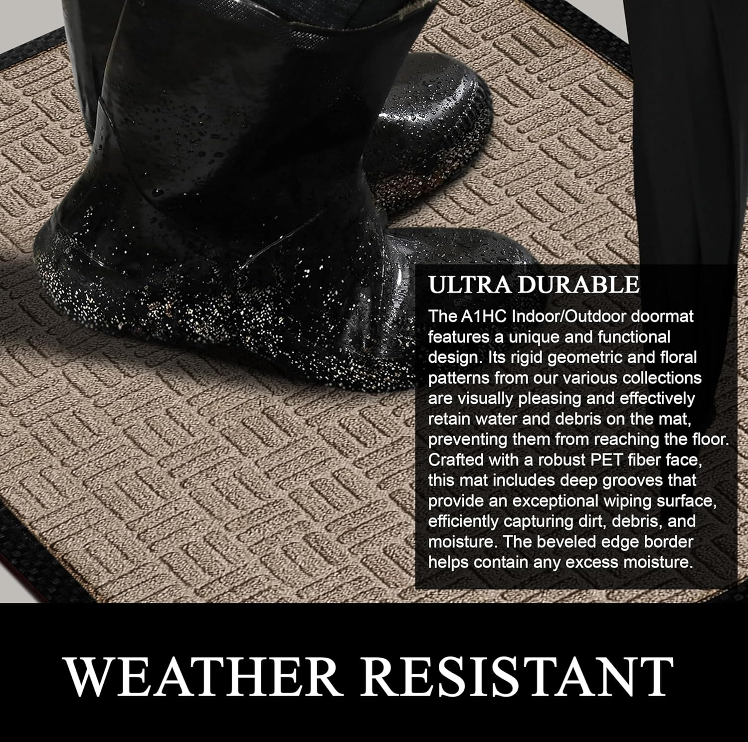 A1HC Indoor Outdoor Mat, Front and Back Entrance Welcome Mats, Front Door Patio Mats 24x36 Inches, Garage Mats, Office Mats, Non-Slip Easy Clean Entrance Washable Large Size Doormat, Beige Criss Cross