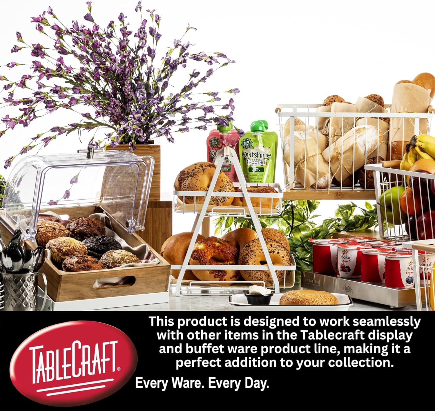 White Metal Two-Tier Food Display with Wooden Handle
