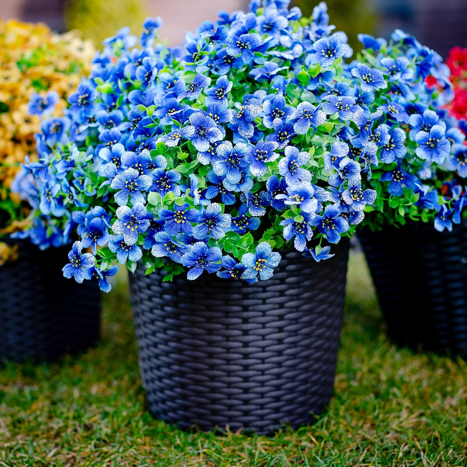Artificial Flowers for Outdoors Fake Plants - 16 Bundles Faux Outside Greenery Boxwood UV Resistant No Fade Plastic Shrubs Fall Decor Farmhouse Home Garden Mums (White)
