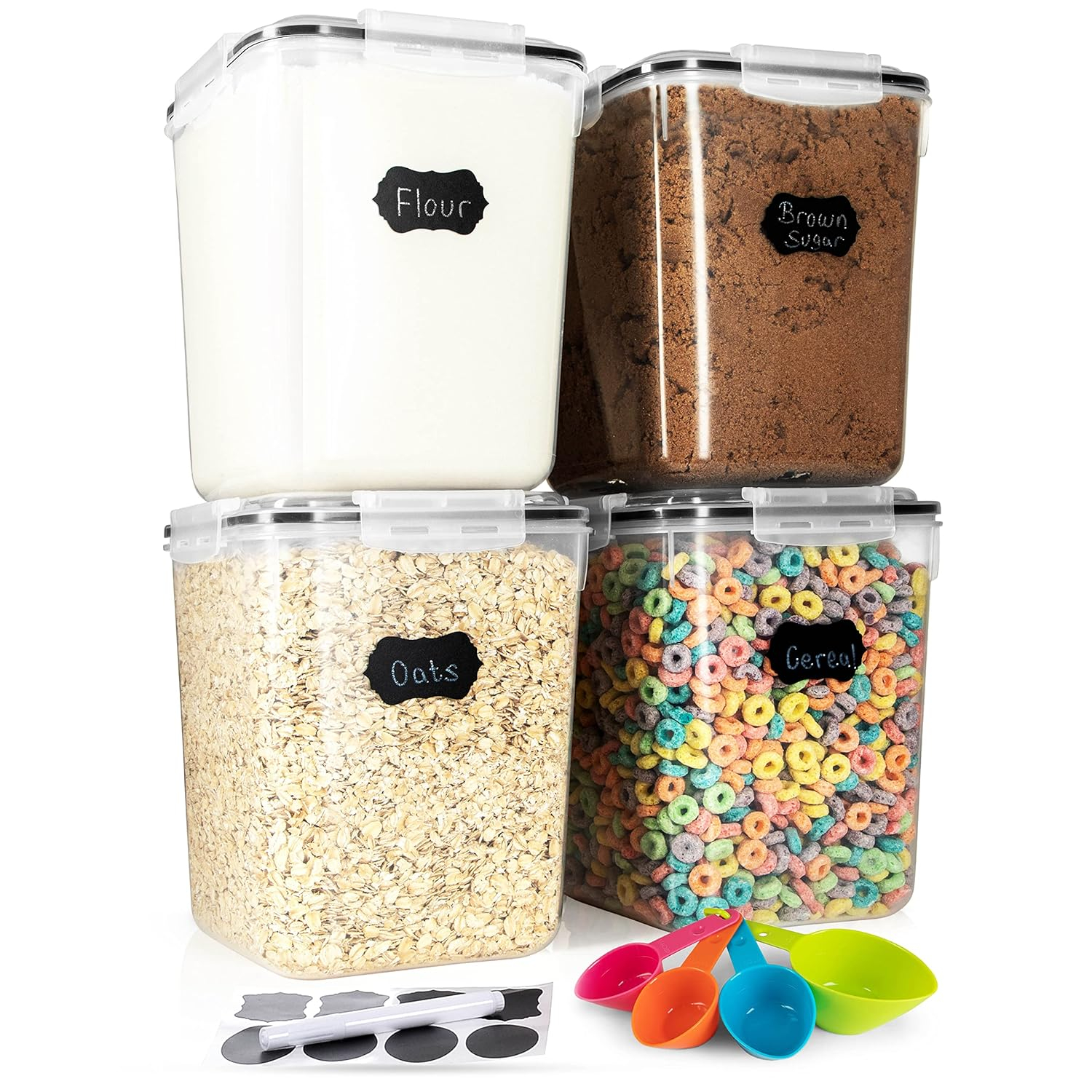 Flour Sugar Storage Containers (5.3L/4pk) Great Rice Canisters Sets For The Kitchen pantry, Large Food Storage Containers With Lids Airtight